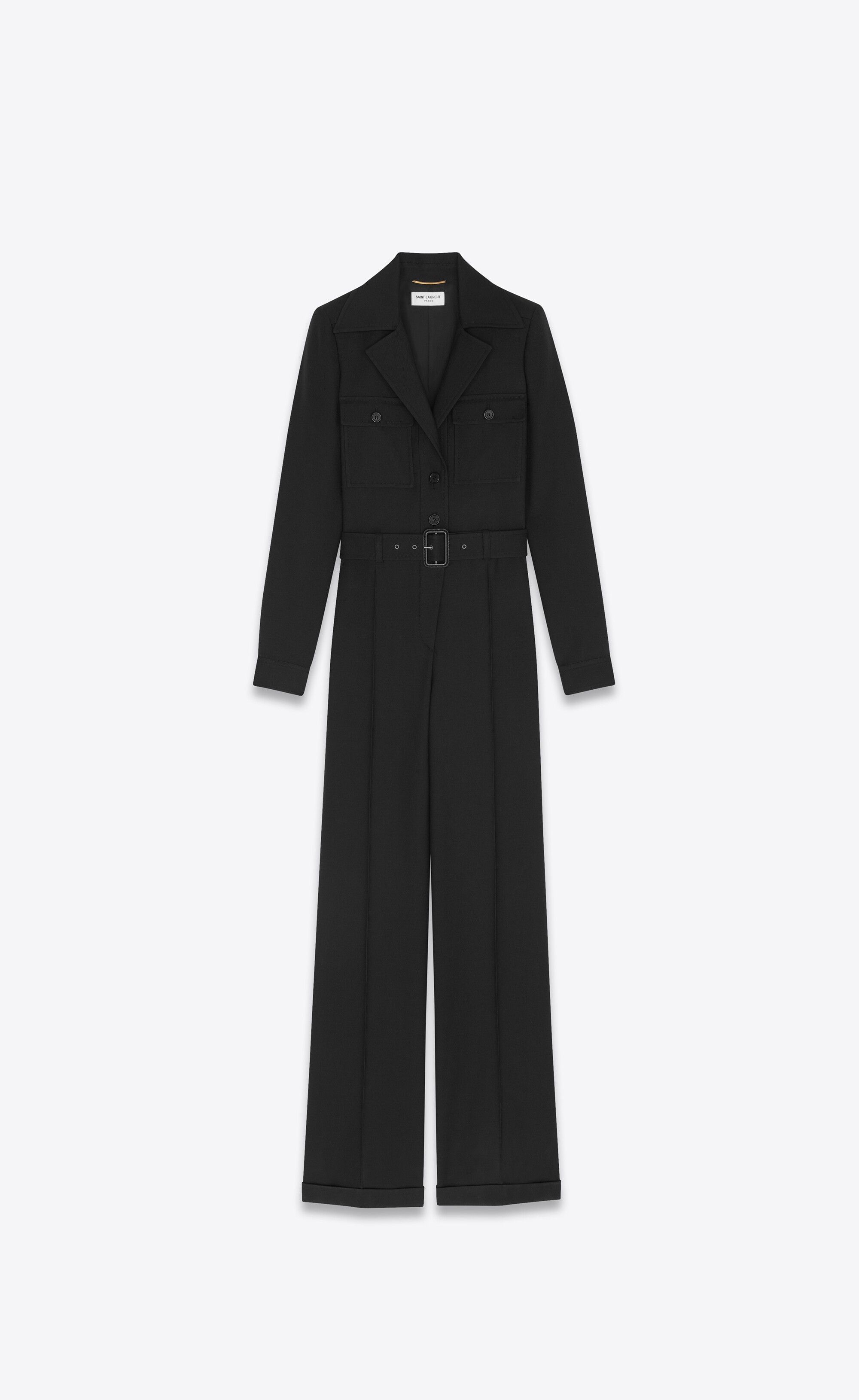 Saint Laurent Paris o1s1wg111224 Jumpsuit in Wool Gabardine in Black Size 28" / US 6 / IT 42 - 1 Thumbnail