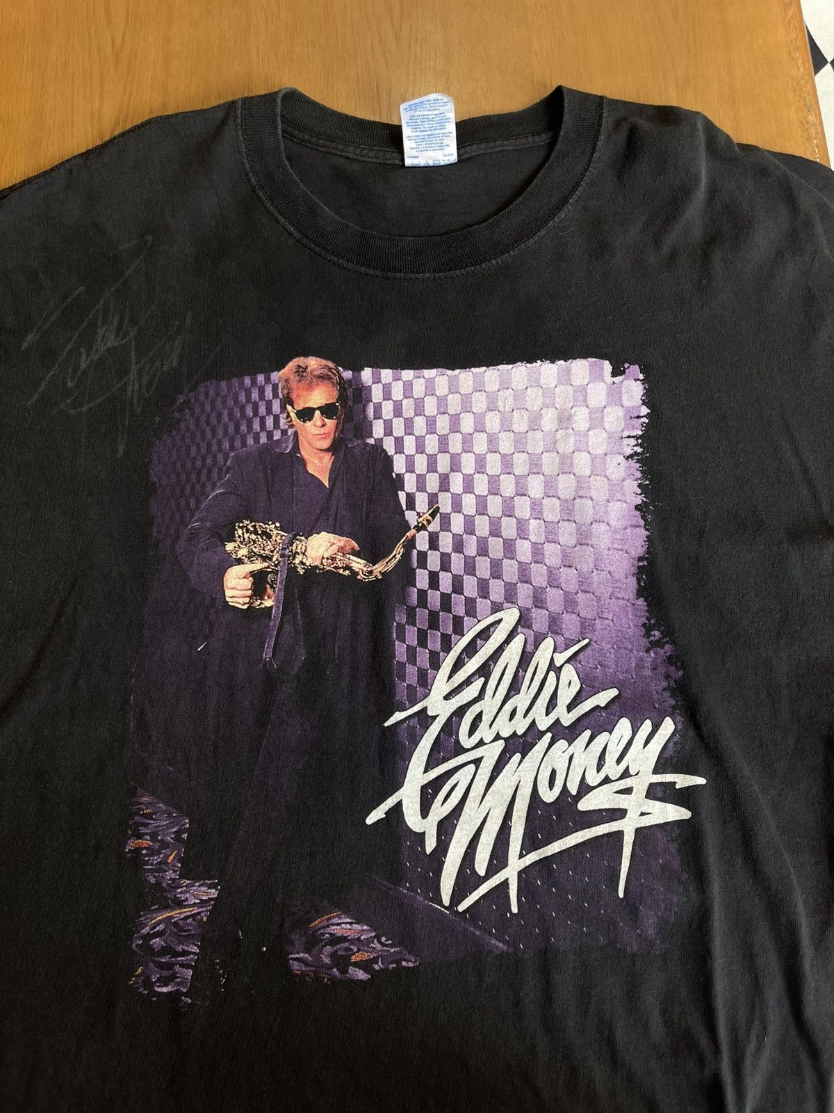Band Tees Vintage 90s Eddie Money Autographed Black Concert Rock Tour Size US XL / EU 56 / 4 - 4 Thumbnail