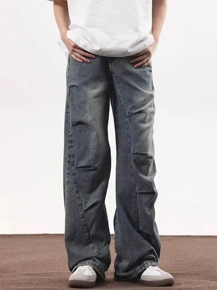 Japanese Brand Irregularly pleated baggy wide-leg jeans Size US 32 / EU 48 - 3 Thumbnail