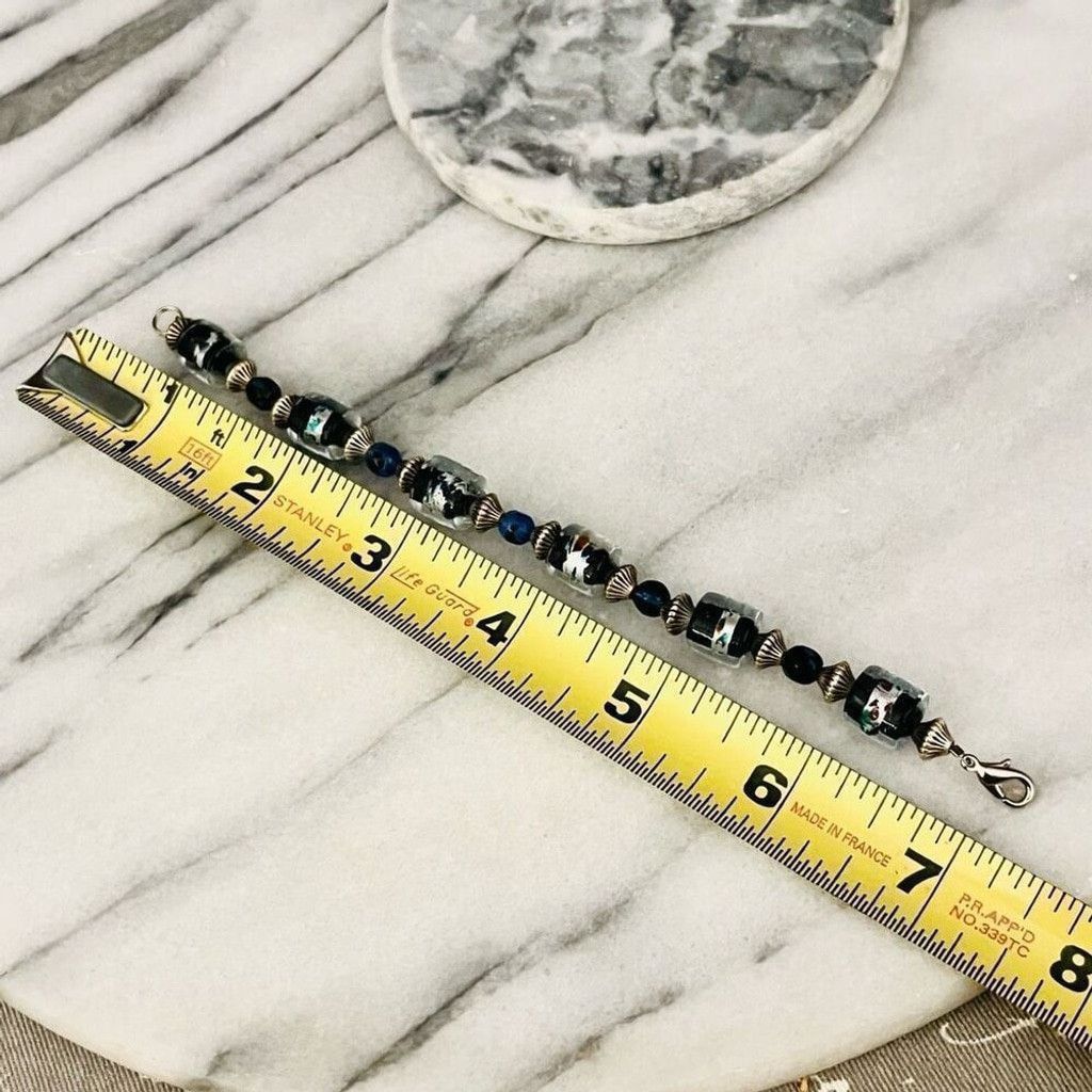 Jewelry Art Glass Beaded Bracelet Blue Silver Black Size ONE SIZE - 6 Thumbnail