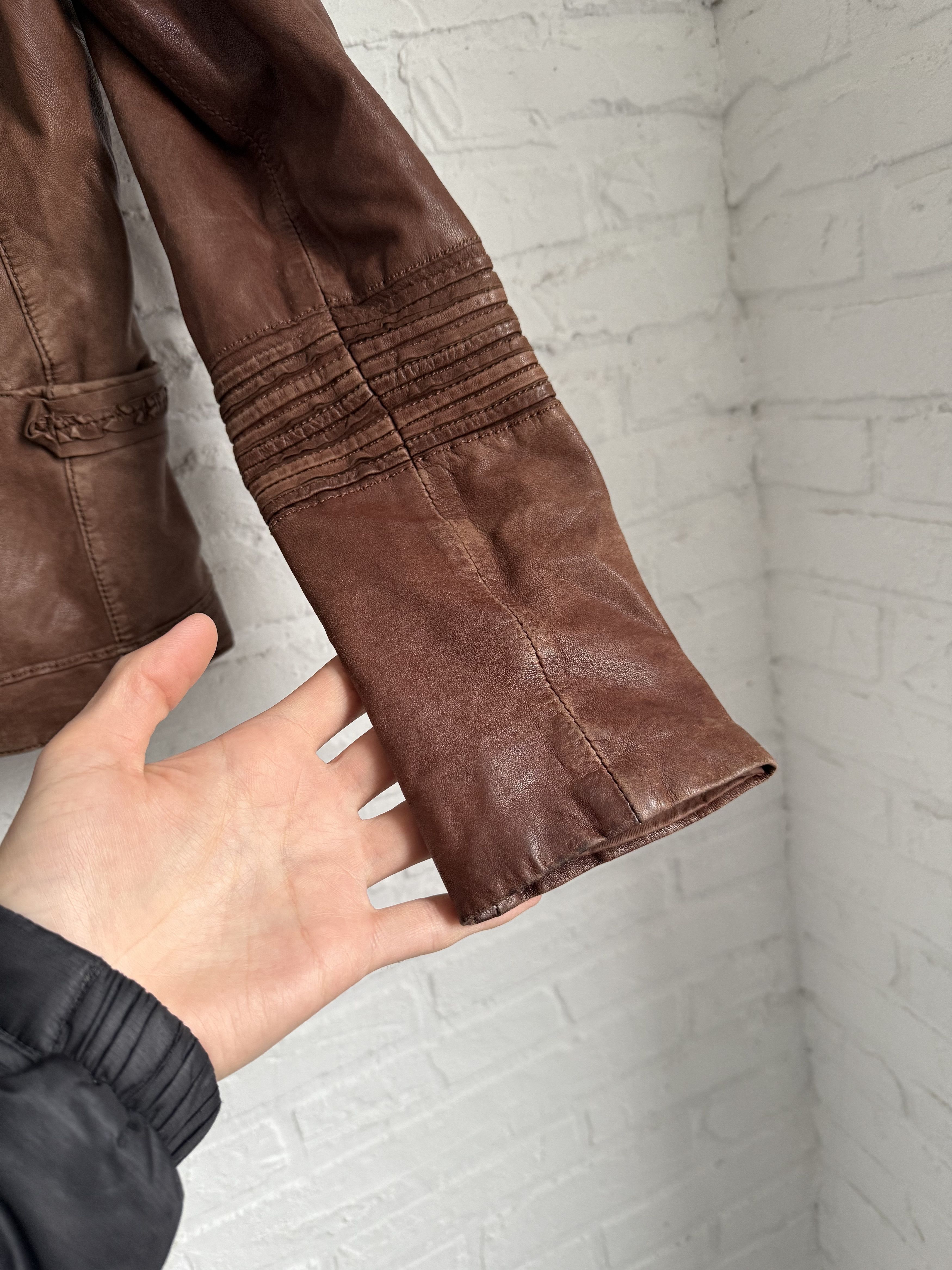 MAX&Co. Vintage Max Mara Max&CO brown leather biker jacket Size S / US 4 / IT 40 - 12 Thumbnail