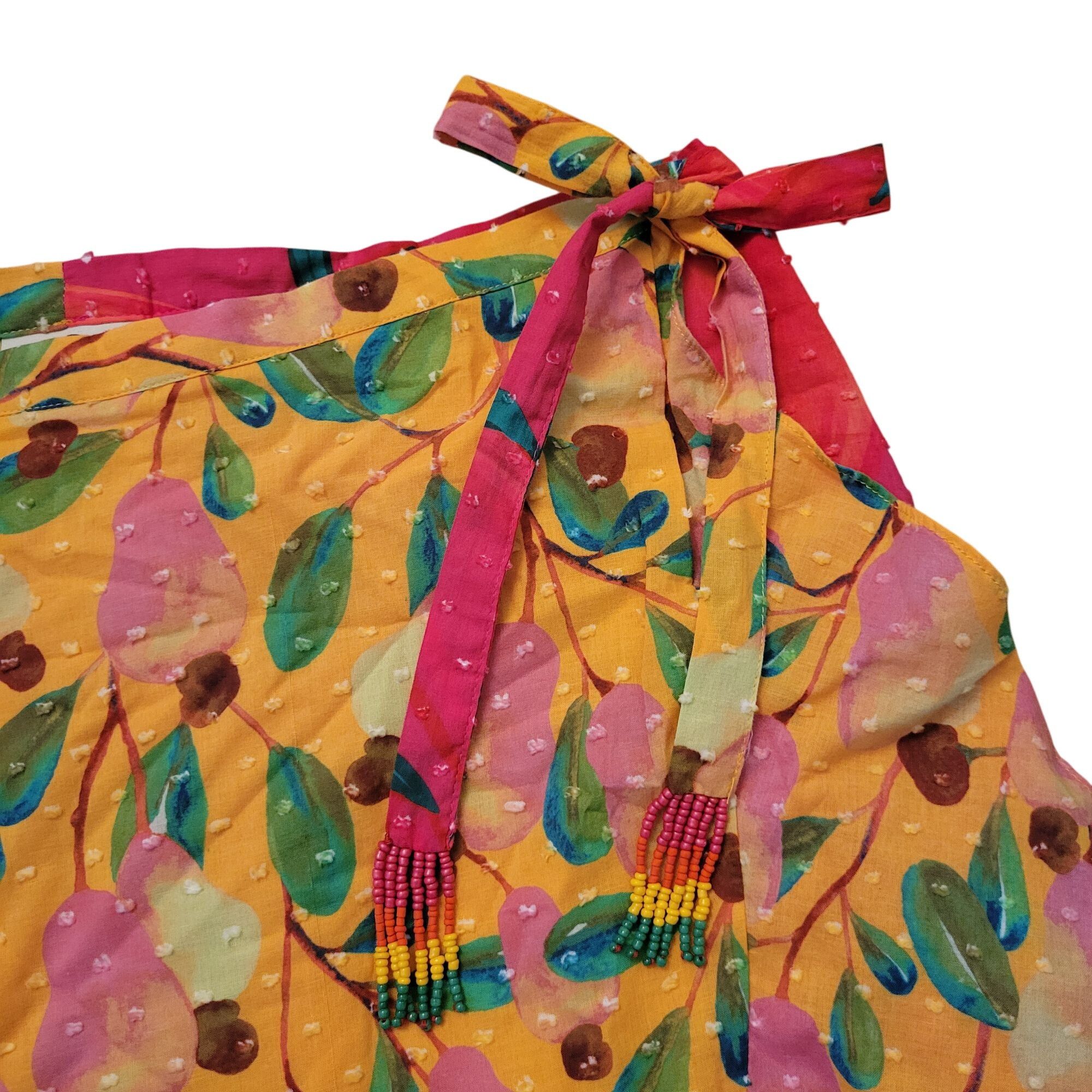 Farm Rio NEW Farm Rio Garden Mix Print Wrap Skirt L Yellow Pears Pink Size 31" - 8 Thumbnail