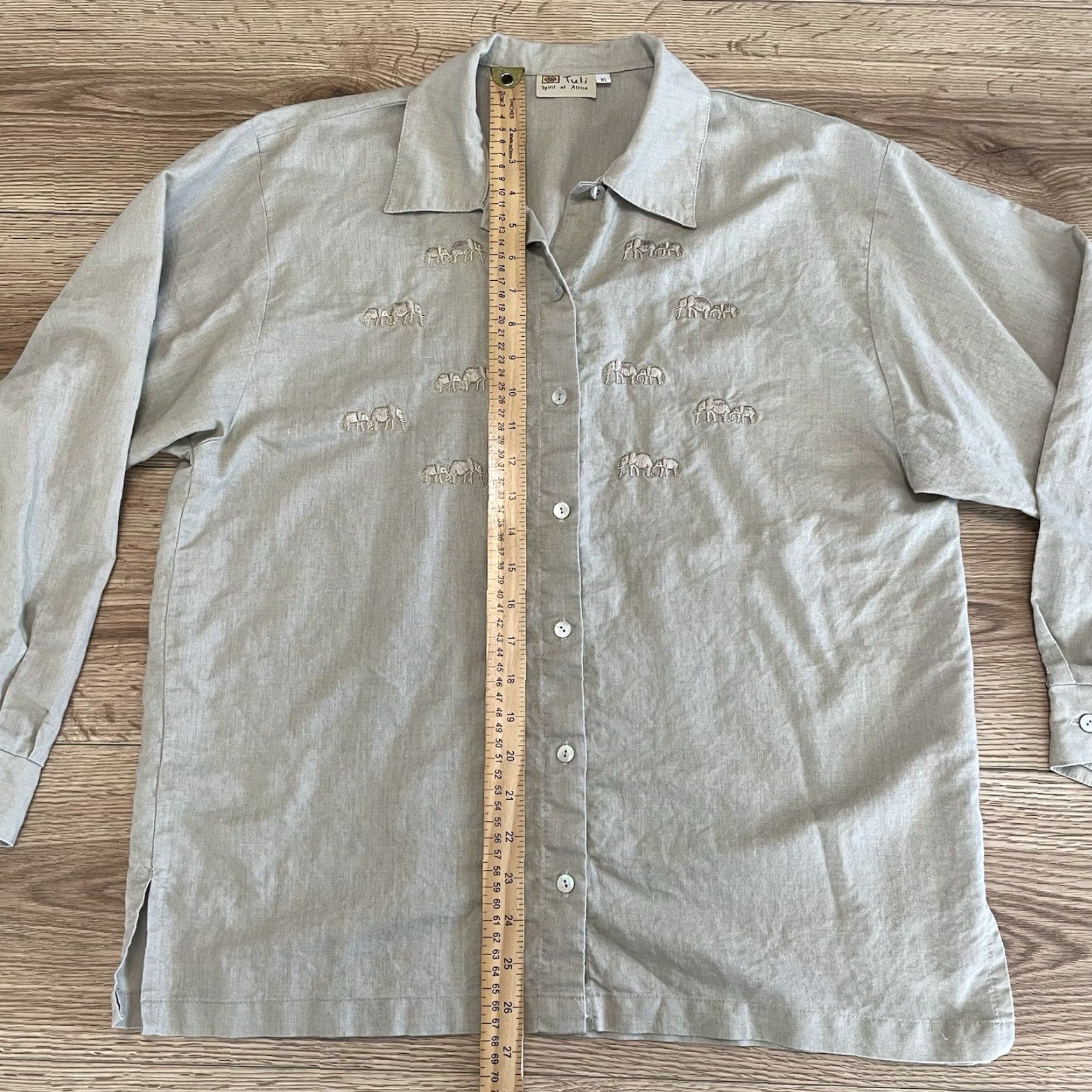 ESPIRIT VINTAGE Tuli Spirit Of Africa Women’s Button-Up Shirt XL Beige Long Sleeve Elephant Embroidered 90s Size XL / US 12-14 / IT 48-50 - 3 Thumbnail