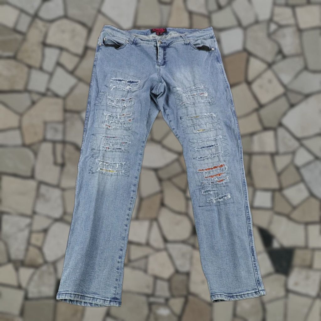 Trippen VINTAGE Tripp NYC Jeans Womens 18 Slim Fit Distressed Denim Goth Punk Cotton Blend Blue 2000s Size 35" - 1 Thumbnail