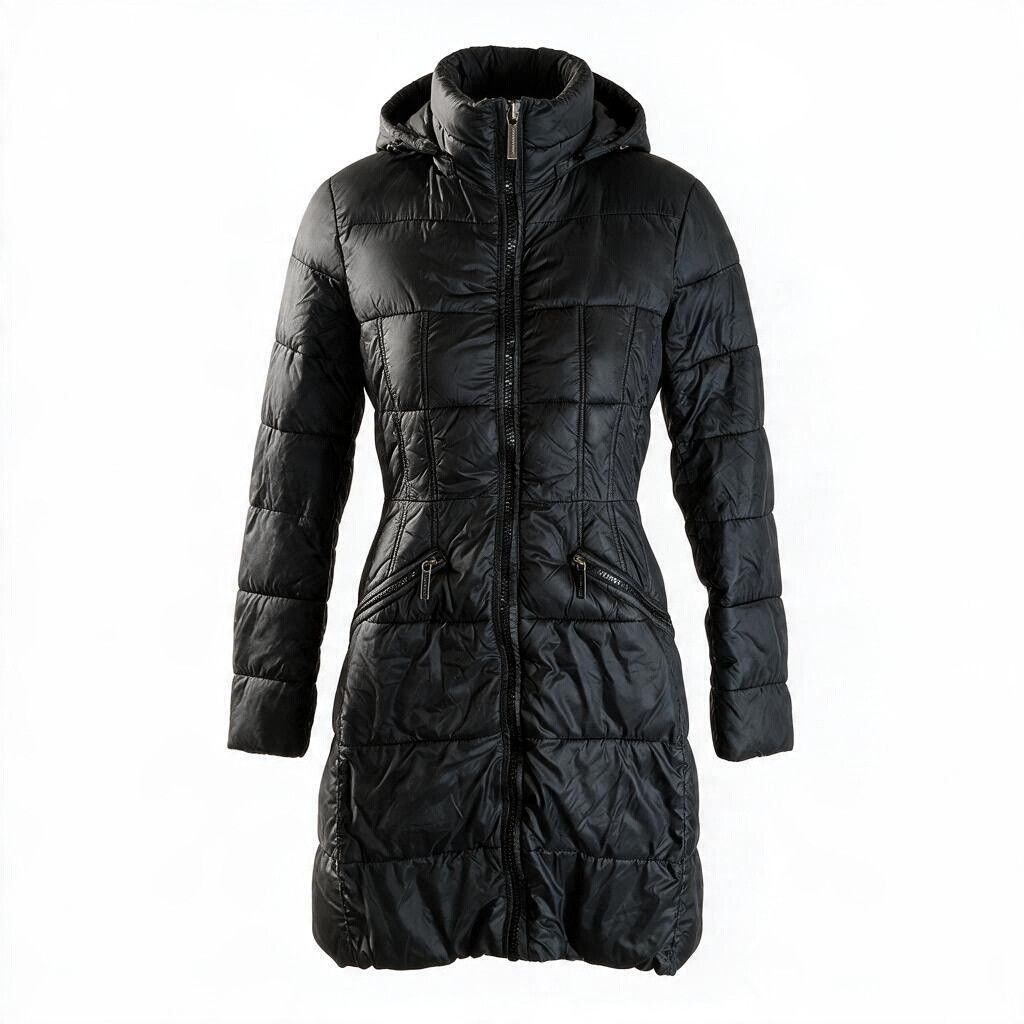 Michael Kors Black Long Puffer Coat Womens Xs Hooded Quilted, Women's