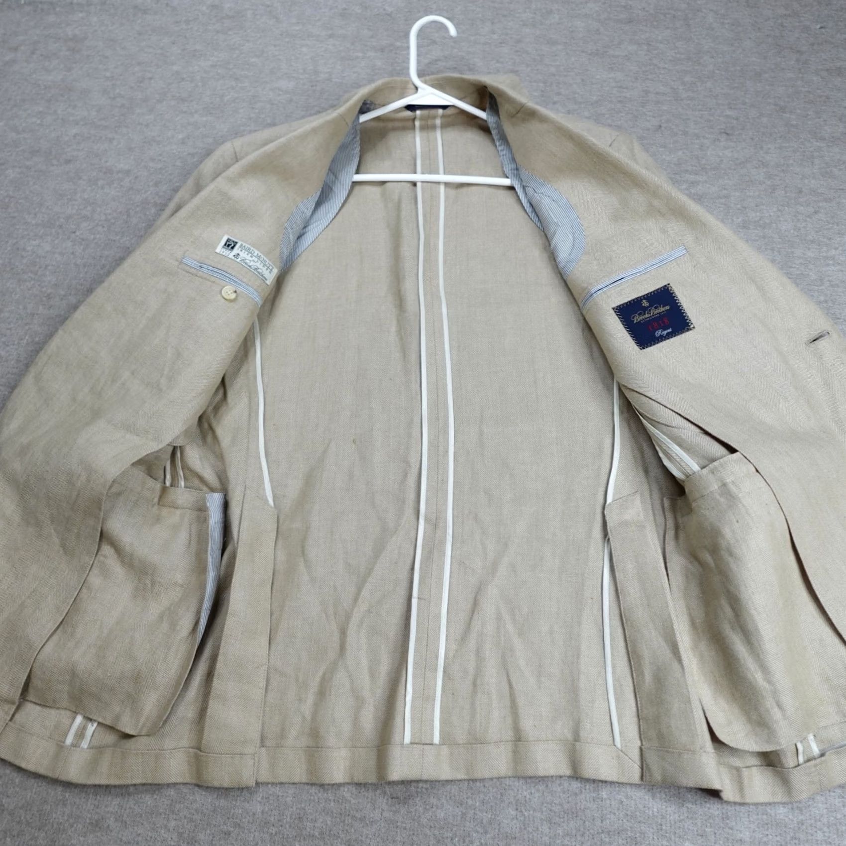 Brooks Brothers Brooks Brothers 1818 Blazer Beige Linen 43R Single-Breasted 2-Button Notch Lapel Mens Regular Vintage? No Size 46R - 4 Thumbnail