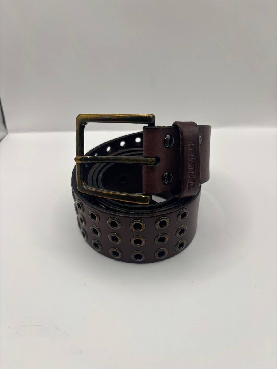 Vintage Triumph Genuine Leather Triple Grommet Biker Belt Size ONE SIZE - 1 Thumbnail