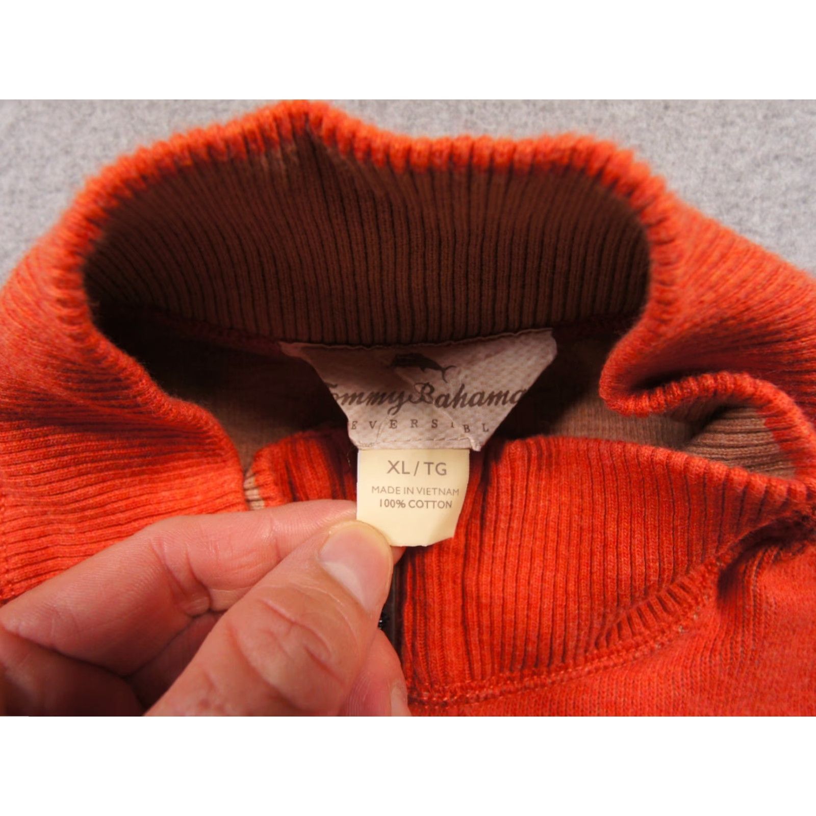 Tommy Bahama VINTAGE no — wait it's not vintage; the item is Tommy Bahama Sweater Mens XL Orange 1/4 Zip Reversible Pullover Knit Adult Size US XL / EU 56 / 4 - 5 Thumbnail