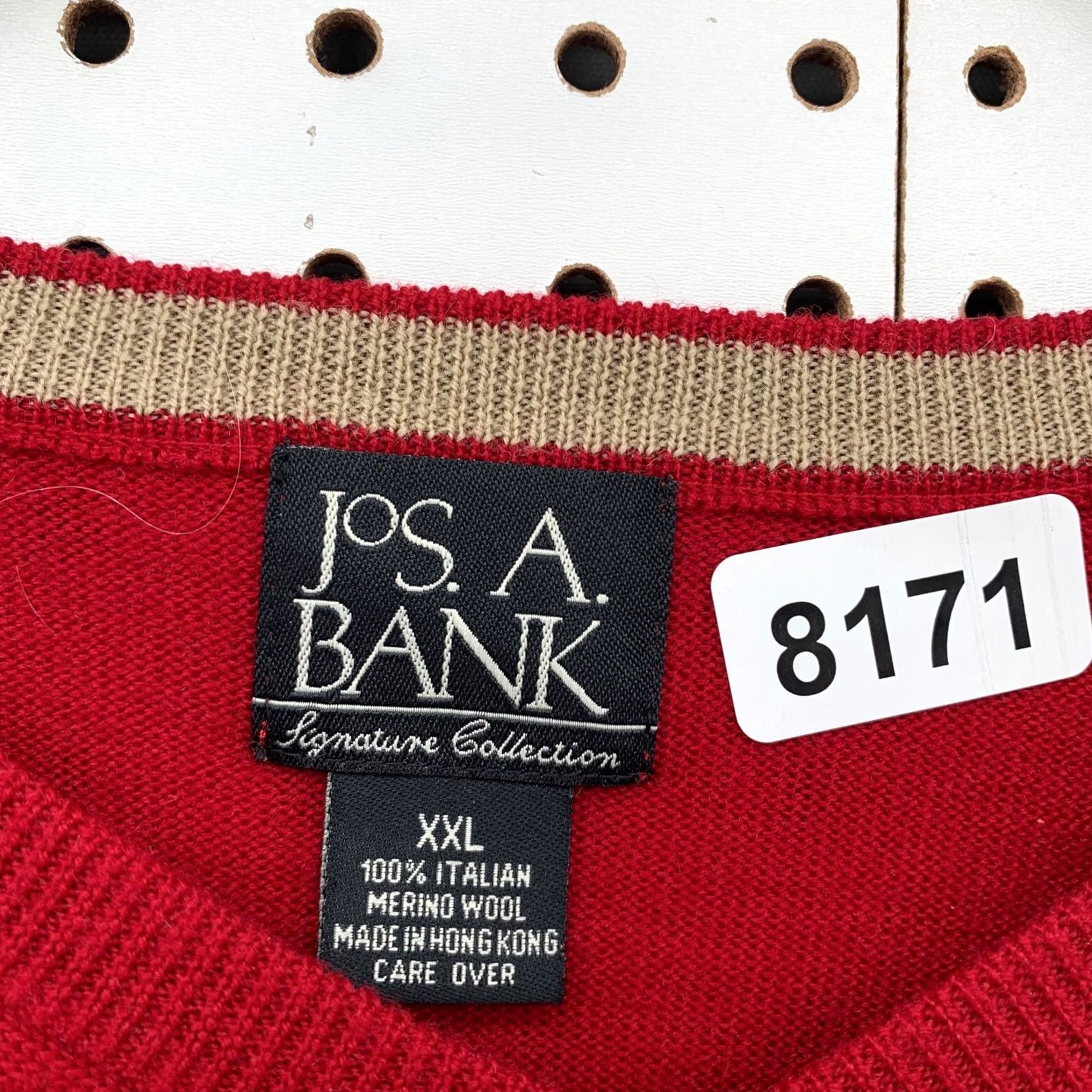 Jos. A. Bank VINTAGE Jos A Bank 100% Merino Wool Sweater Red Mens 2XL Italian V Neck Pullover Knit Holiday Decade 90s Mens Size US XXL / EU 58 / 5 - 7 Thumbnail