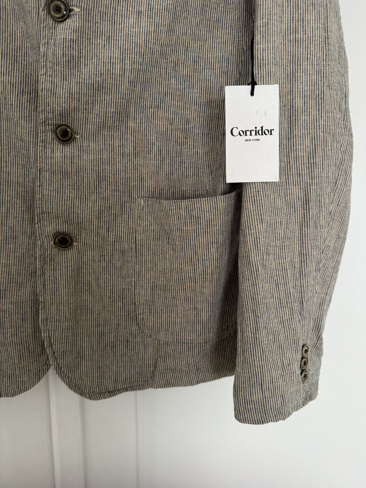 Corridor Corridor Small Natural Linen Ticking Stripe 3 Button Blazer Size 38R - 4 Thumbnail