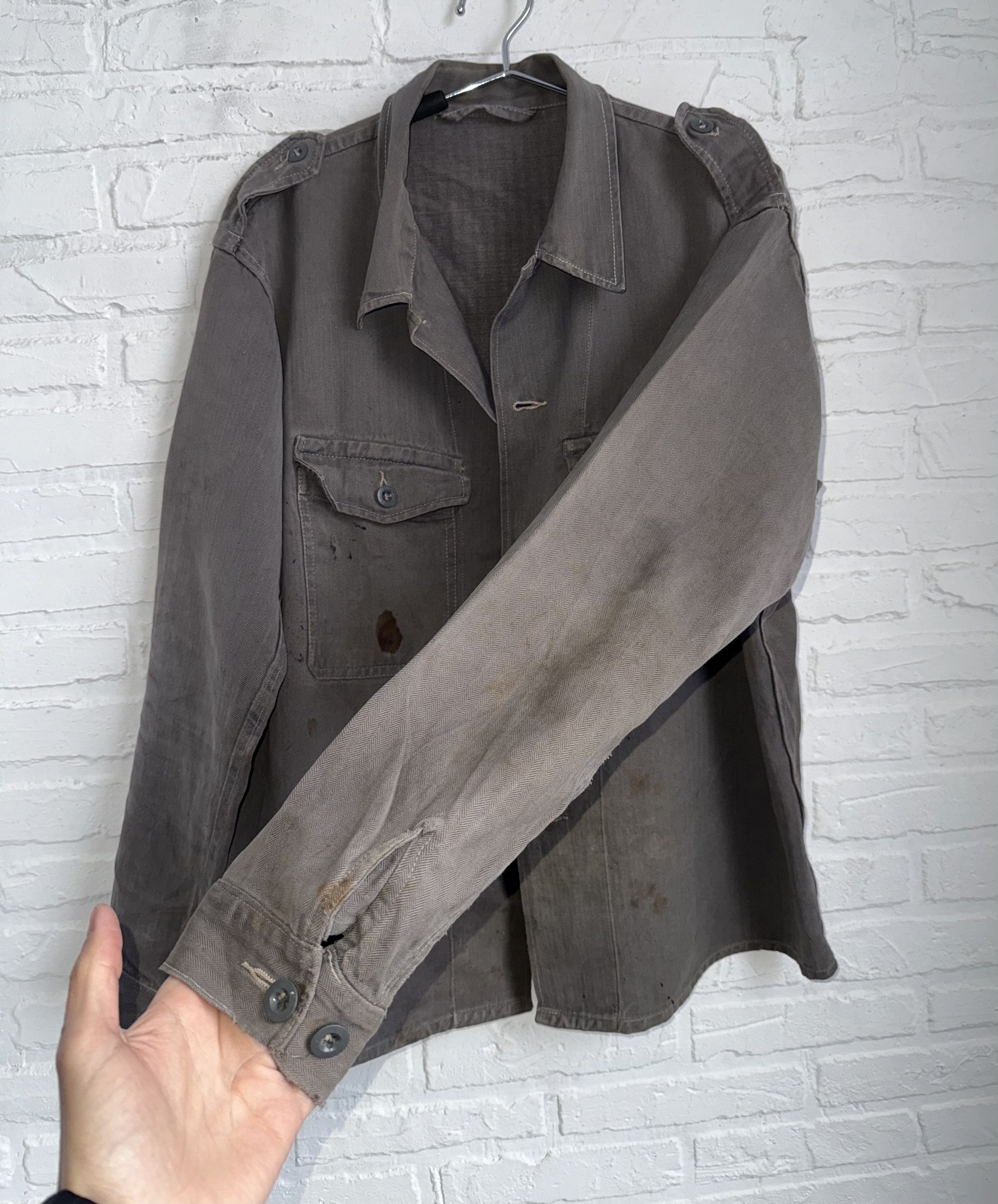 Vintage RARE 1930s 1940s Brown Moleskin French Chore Jacket Size US L / EU 52-54 / 3 - 19 Thumbnail