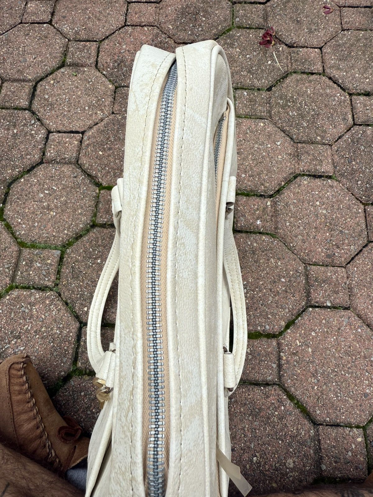 Vintage White Marble Leather Bag 1970s Zipper Detail made in Denver Size ONE SIZE - 7 Thumbnail