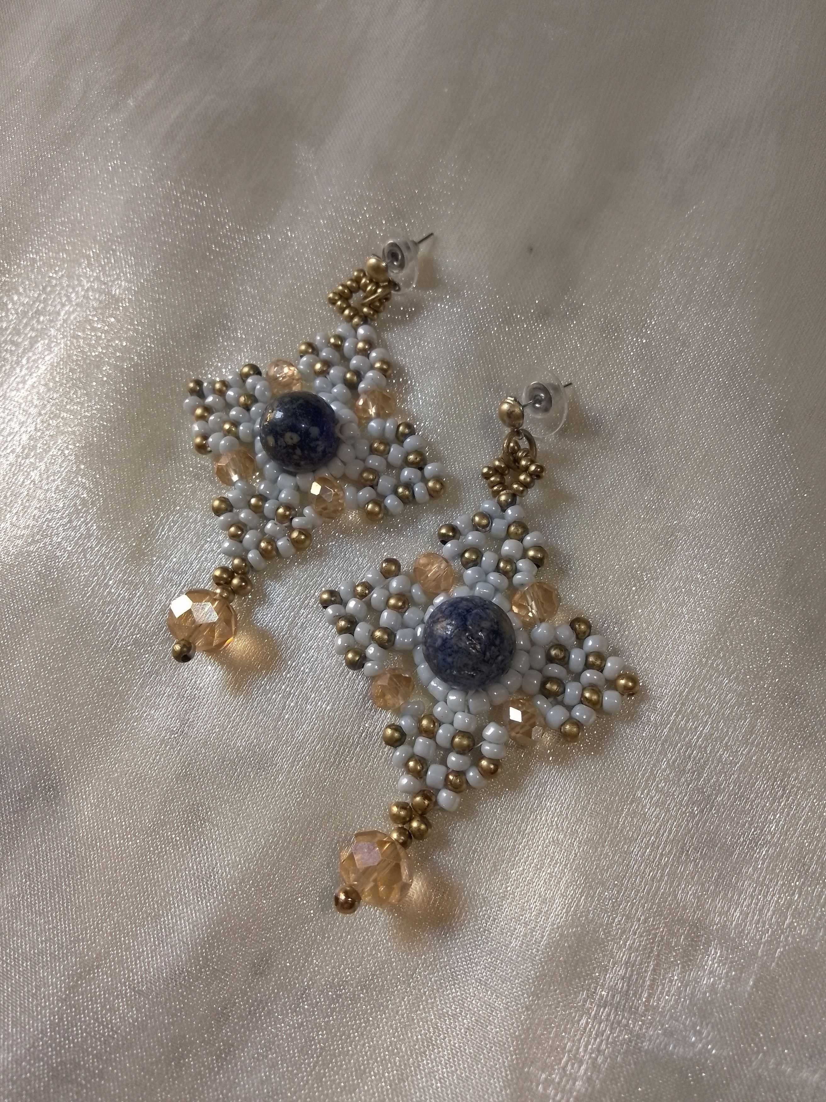 Handmade Beaded earrings natural blue Lapis lazuli gemstones Size ONE SIZE - 3 Thumbnail