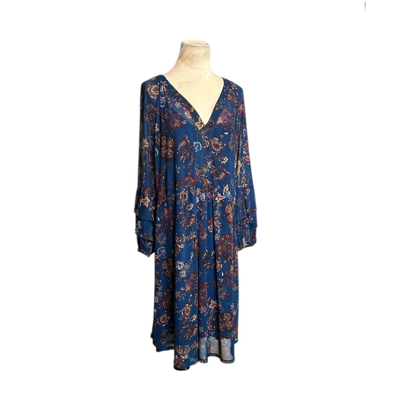 Anthropologie Fig & Flower Blue floral long sleeves midi dress size XL Size XL / US 12-14 / IT 48-50 - 10 Thumbnail