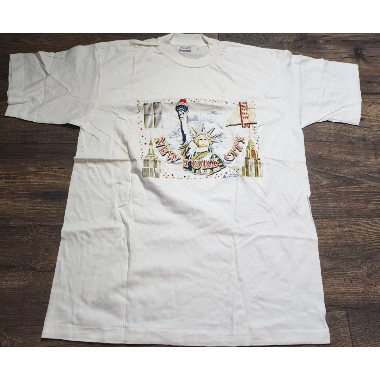 Sea New York VINTAGE New York T-Shirt Manhattan Logo Short Sleeve Crew Neck L White Cotton Distressed 90s Mens Stone Size US L / EU 52-54 / 3 - 2 Thumbnail