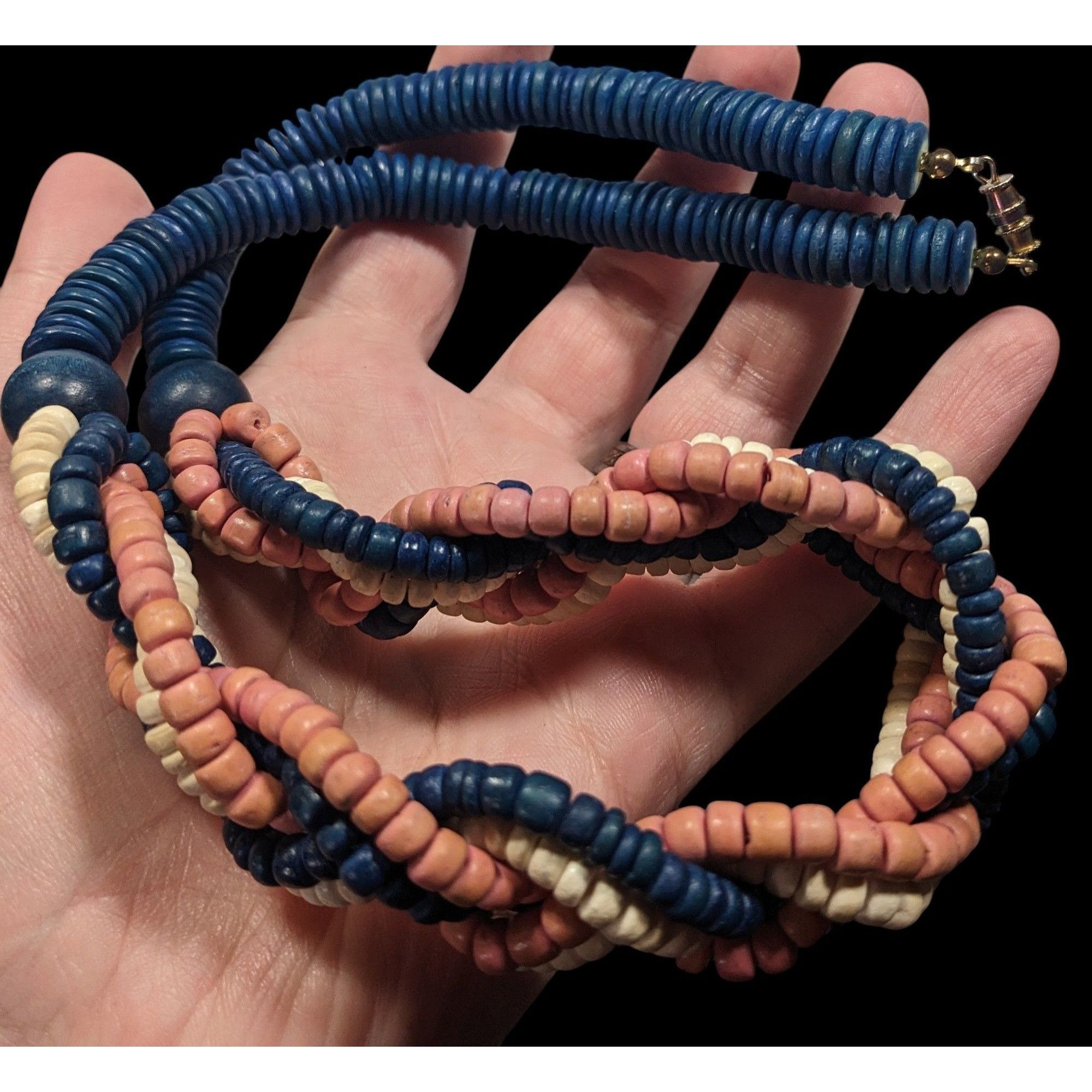 Other Vintage Rustic Blue And Pink Wood Beaded Braided Necklace Size ONE SIZE - 3 Thumbnail