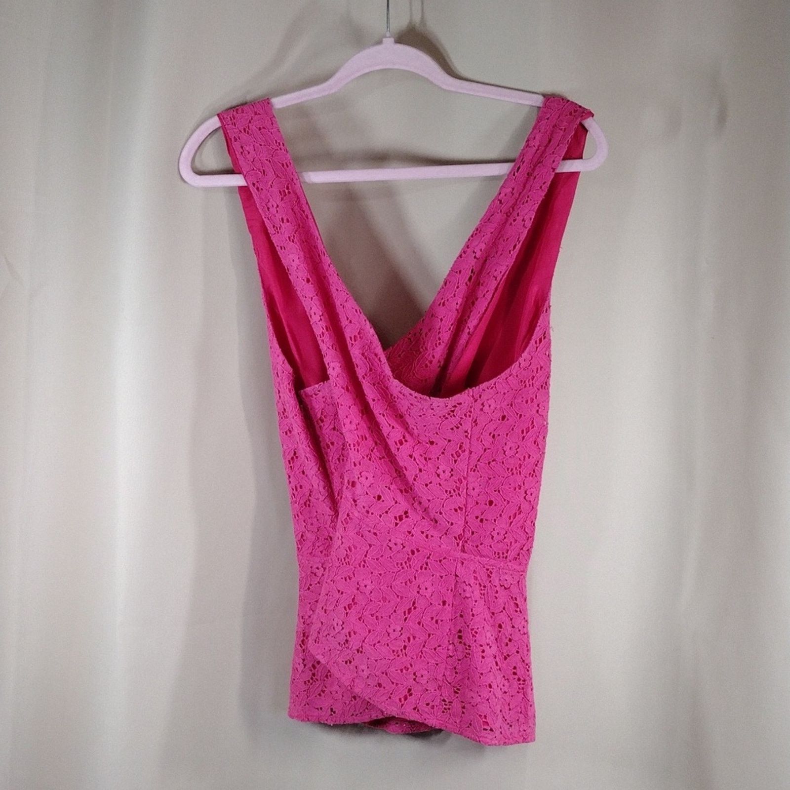 Other Nicole by Nicole Miller Hot Pink Lace Top Flowy Blouse Size M / US 6-8 / IT 42-44 - 2 Thumbnail