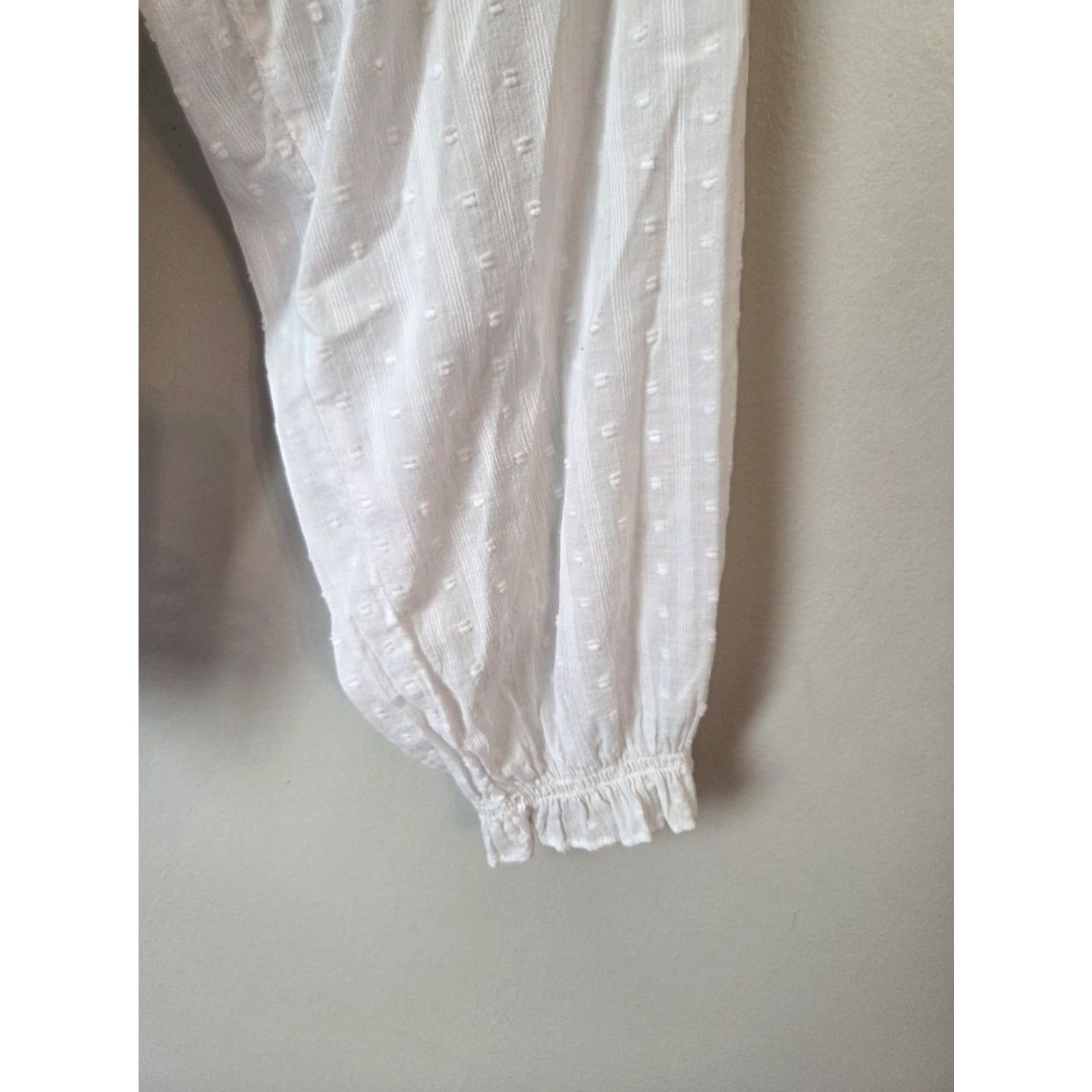 J.Crew J.CREW White Swiss Dot Textured Stripe Peasant Top Hippie Boho XL Womens Shirt Blouse V-Neck Long Sleeve Balloon Sleeve Casual Vintage: No N/A? Size XL / US 12-14 / IT 48-50 - 4 Thumbnail