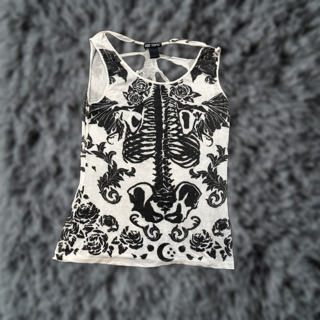 Hot Topic VINTAGE Hot Topic Tank Top S Women Tank Black Distressed 90s Gothic Grunge Punk Skeleton Ribs Y2K Slim/Lightweight Size S / US 4 / IT 40 - 1 Thumbnail