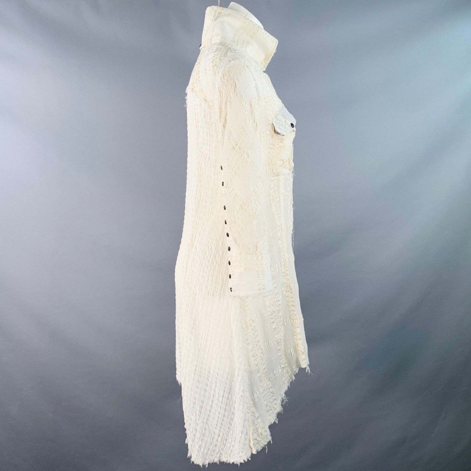 Cream Black Polyester Blend Distressed Mini Shirt Dress