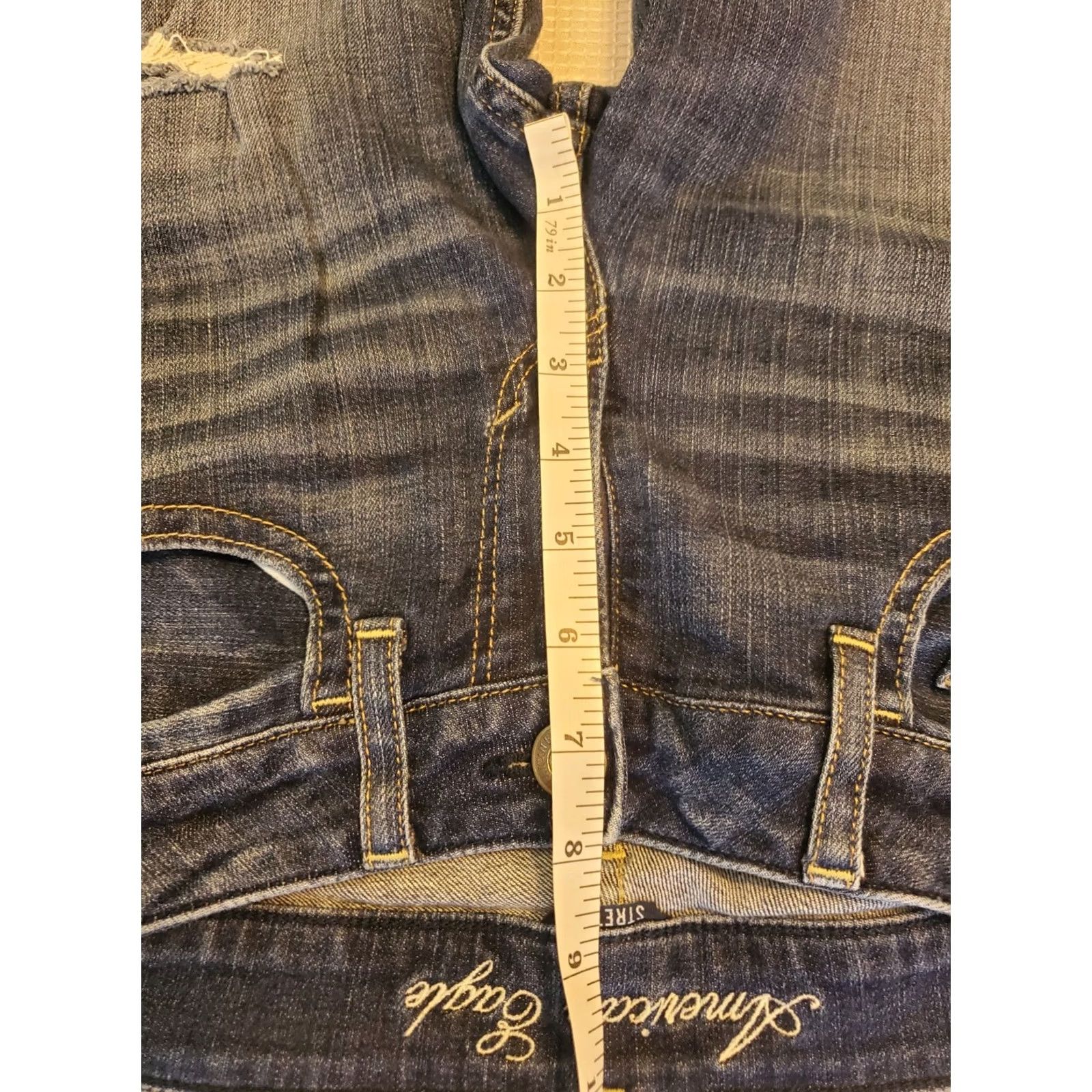 American Eagle Outfitters American Eagle Low Waist Flare Cut Off Capri Jeans AE Hipster Ingrid #002 Blue 6 Women Size 28" / US 6 / IT 42 - 6 Thumbnail