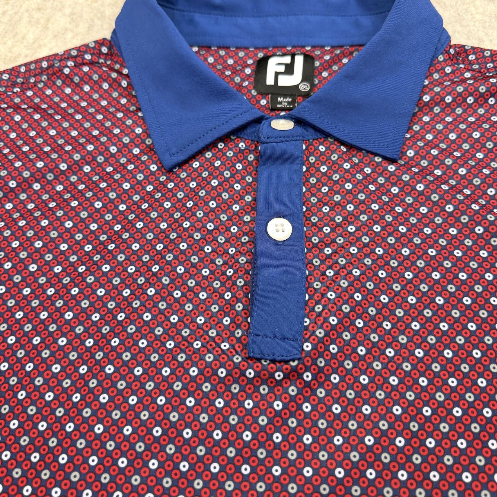 Footjoy FootJoy Polo Shirt Mens 2XL Red Blue Geometric Gainey Ranch Golf Club Stretch Shirt Polo Mens 2XL Geometric Multicolor Golf Size US XXL / EU 58 / 5 - 4 Thumbnail