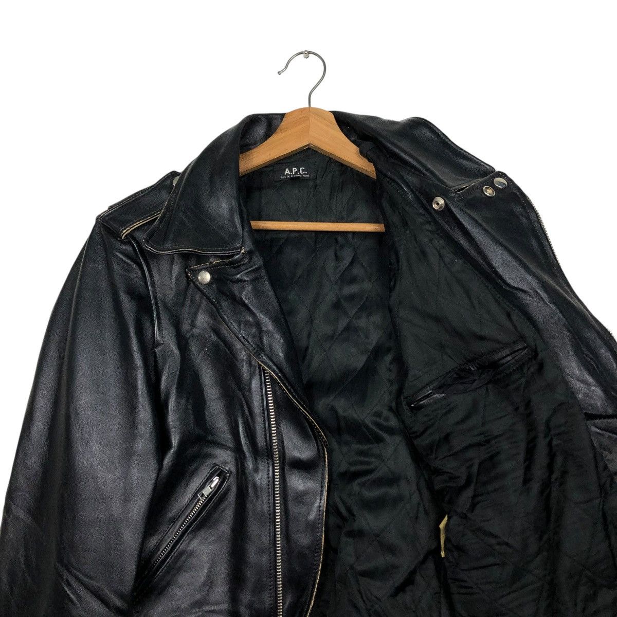 A.P.C. 🔥VINTAGE BIKE LEATHER JACKET APC DOUBLE COLLAR ISSEY MIYAKE Size US M / EU 48-50 / 2 - 11 Thumbnail