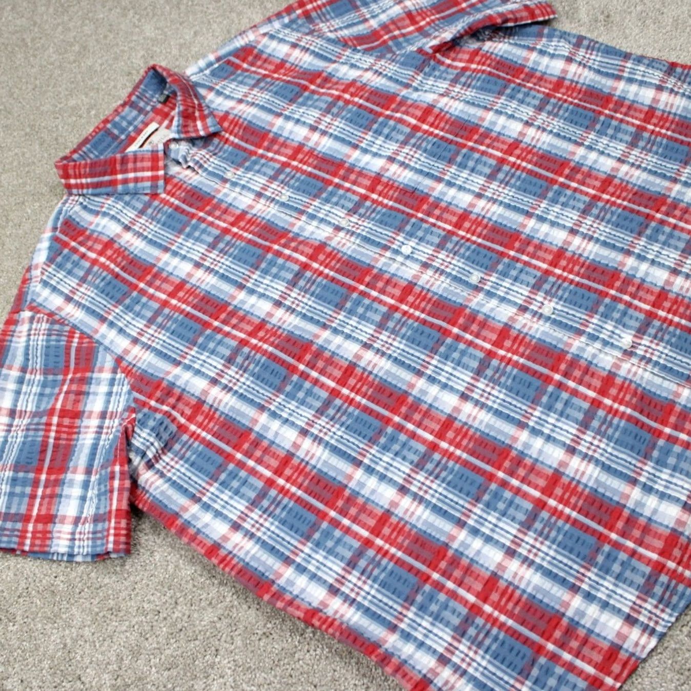 Vintage Oak Hill Cool & Dry Shirt Mens 2XL Red/Blue Plaid Button-Up Short Sleeve Cotton/Poly SS Shirt Size US XXL / EU 58 / 5 - 6 Thumbnail