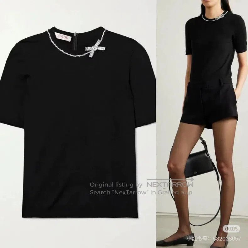Valentino Valentino Women's rhinestone bow knit top Size S / US 4 / IT 40 - 9 Thumbnail