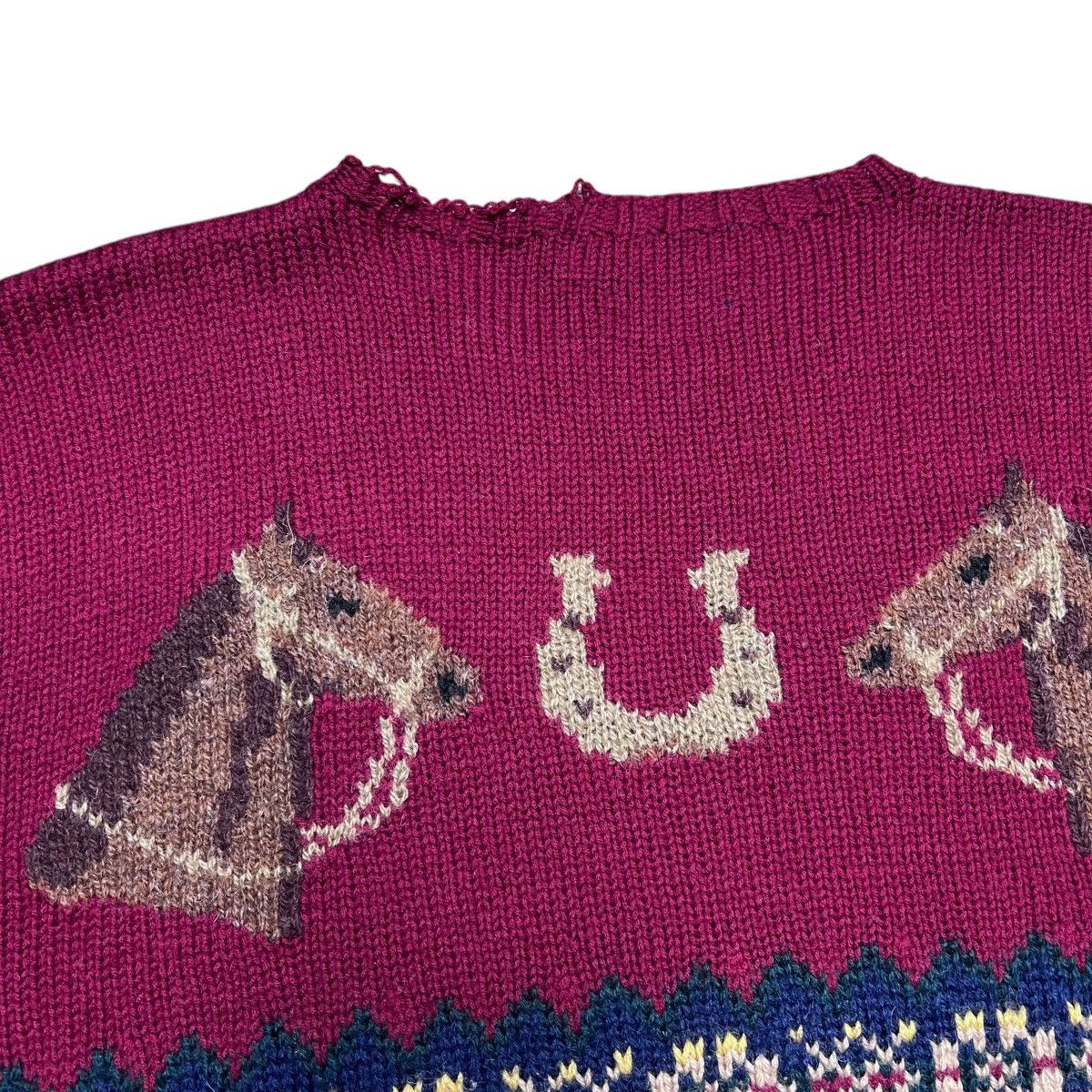 Polo Ralph Lauren × Vintage 1990s Polo Ralph Lauren Horse Horseshoe Hand Knit Sweater Size US M / EU 48-50 / 2 - 14 Thumbnail