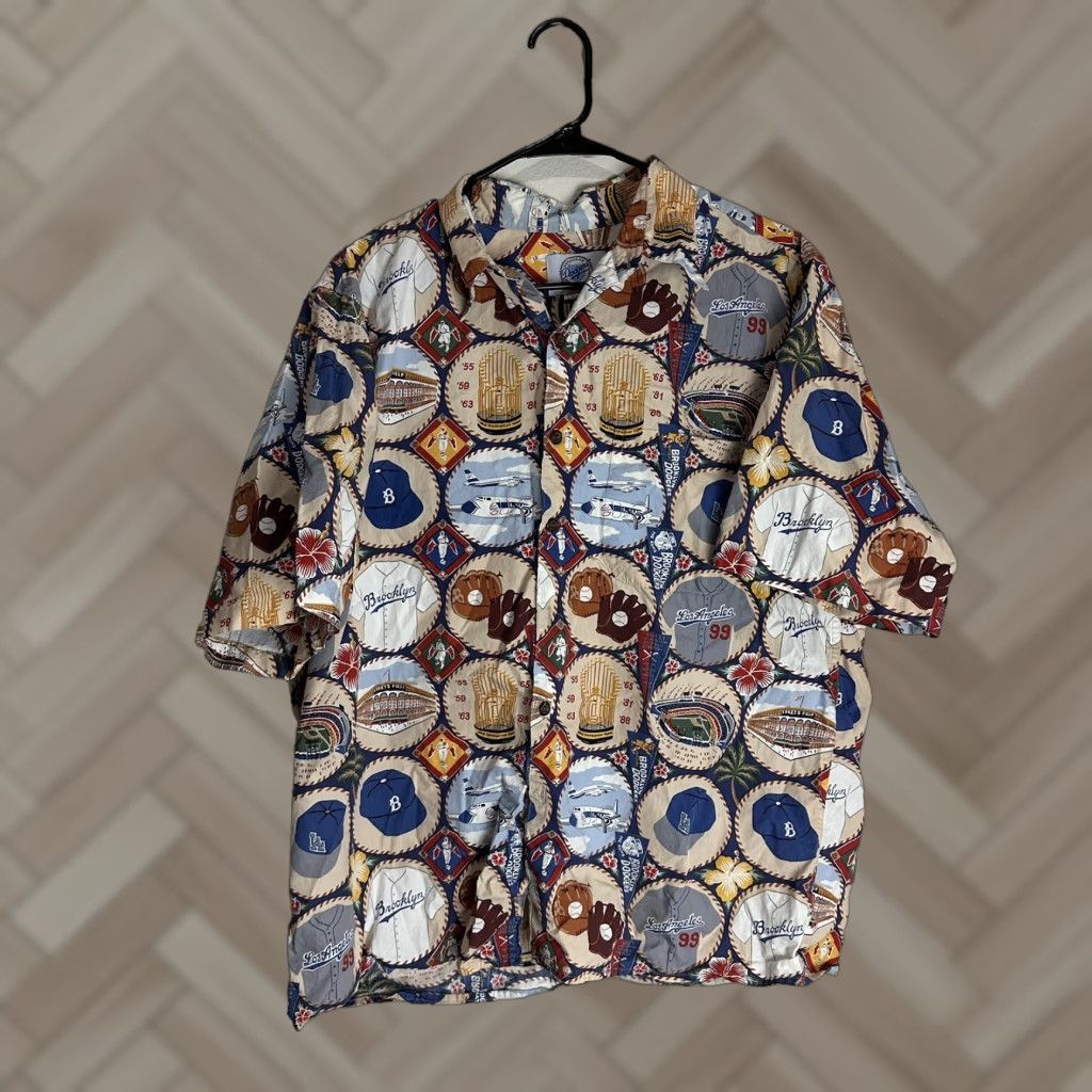 VINTAGE Reyn Spooner Dodgers Shirt L Men Multicolor Short Sleeve Y2K