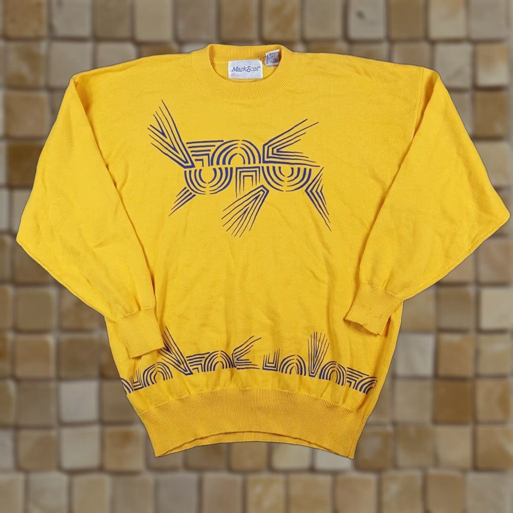 Vintage Vintage Mark Scot Women's Sweater Pullover Long Sleeve Crew Neck Knit Cotton Casual Retro 90s 00s Art Golf Preppy XL Yellow Size XL / US 12-14 / IT 48-50 - 1 Thumbnail