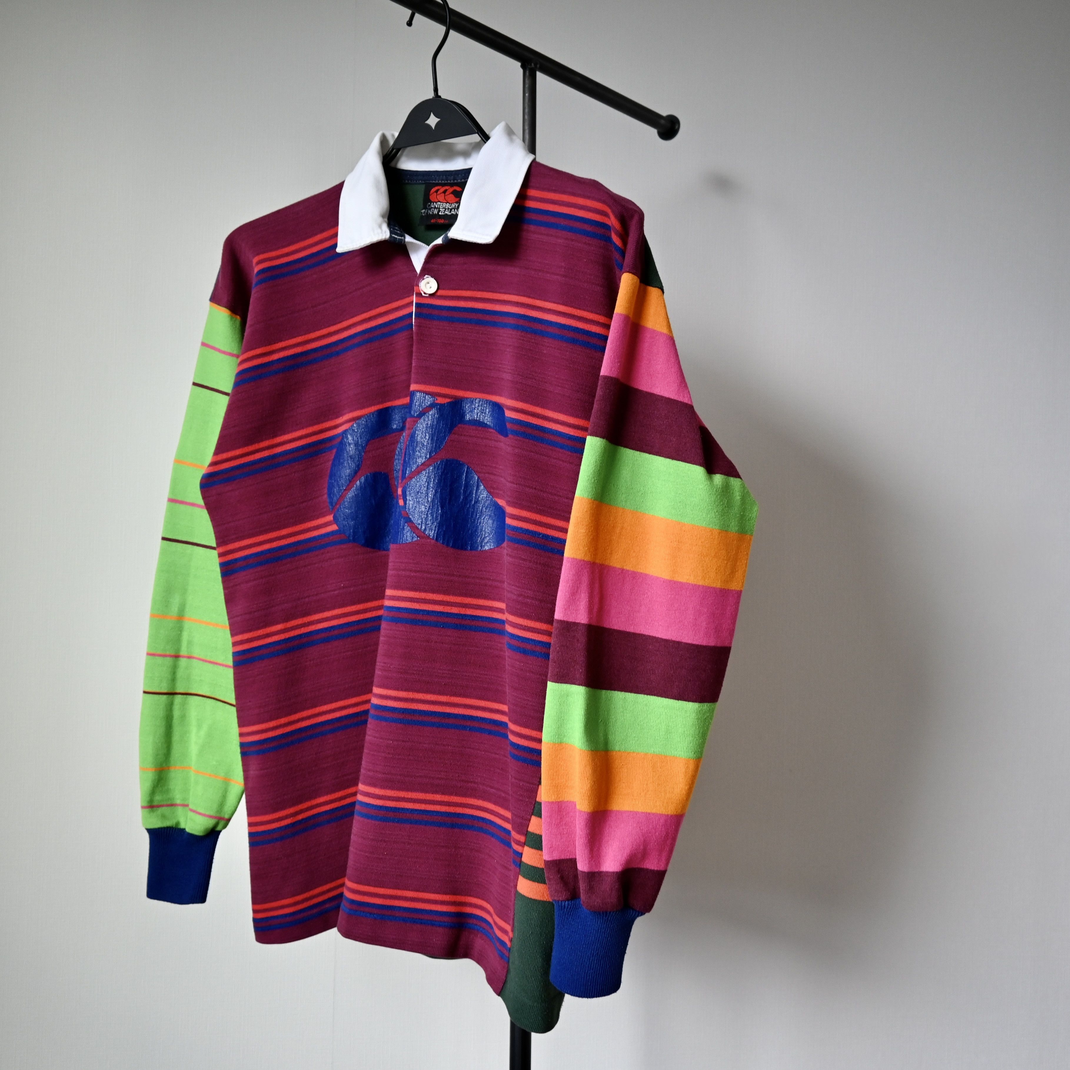 VTG 1990s Canterbury Of New Zealand crazy stripe rugbyshirt