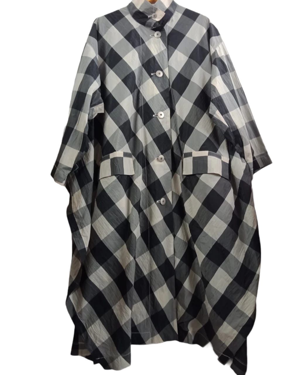 image of Archival Clothing x Issey Miyake Runway Spring Summer 1986 Batwing Coat in Old Gingham, Women's (Si