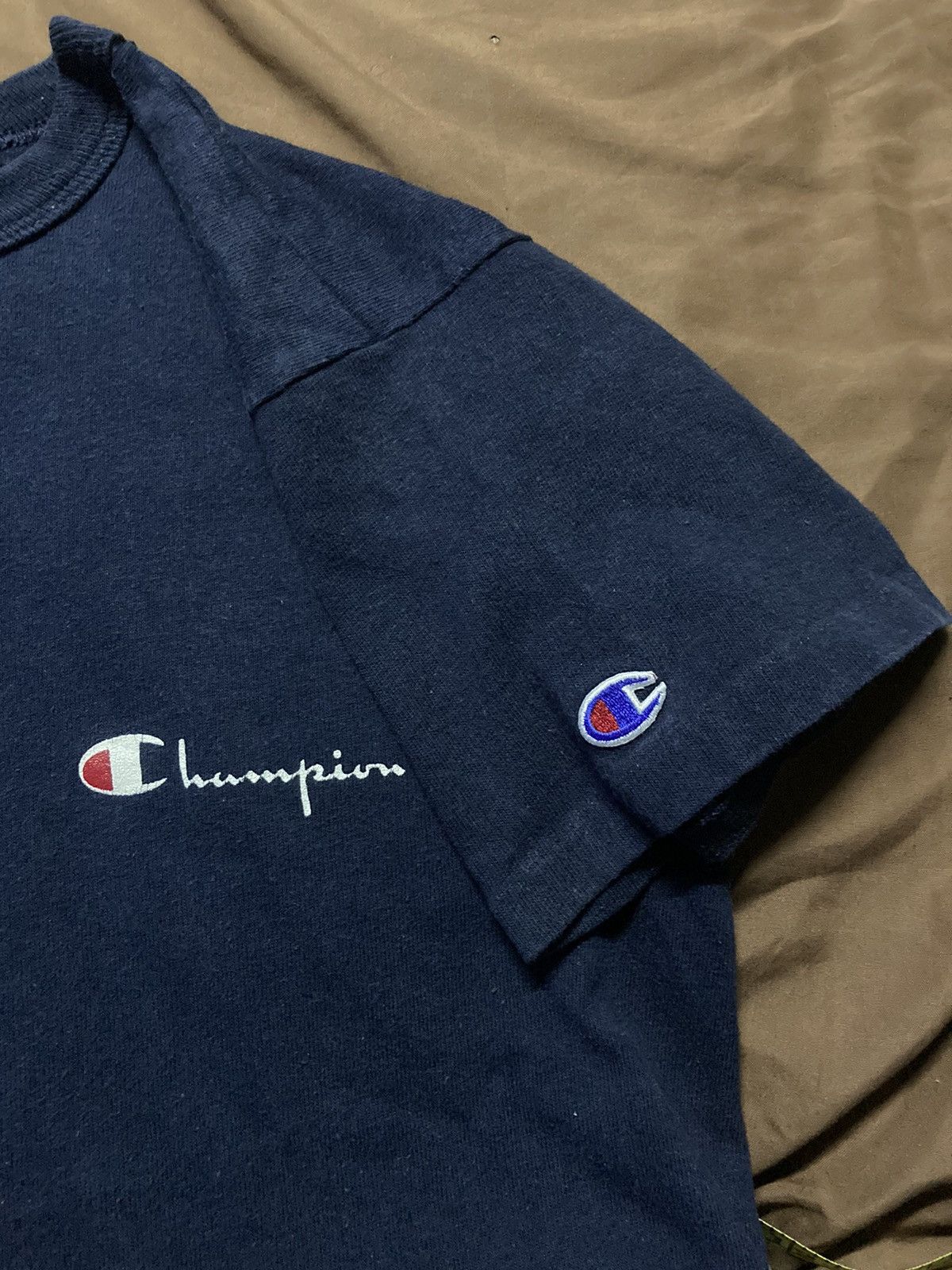 Champion × Vintage Vintage Champion Crewneck Navy Single Stitch Tee Size US M / EU 48-50 / 2 - 3 Thumbnail
