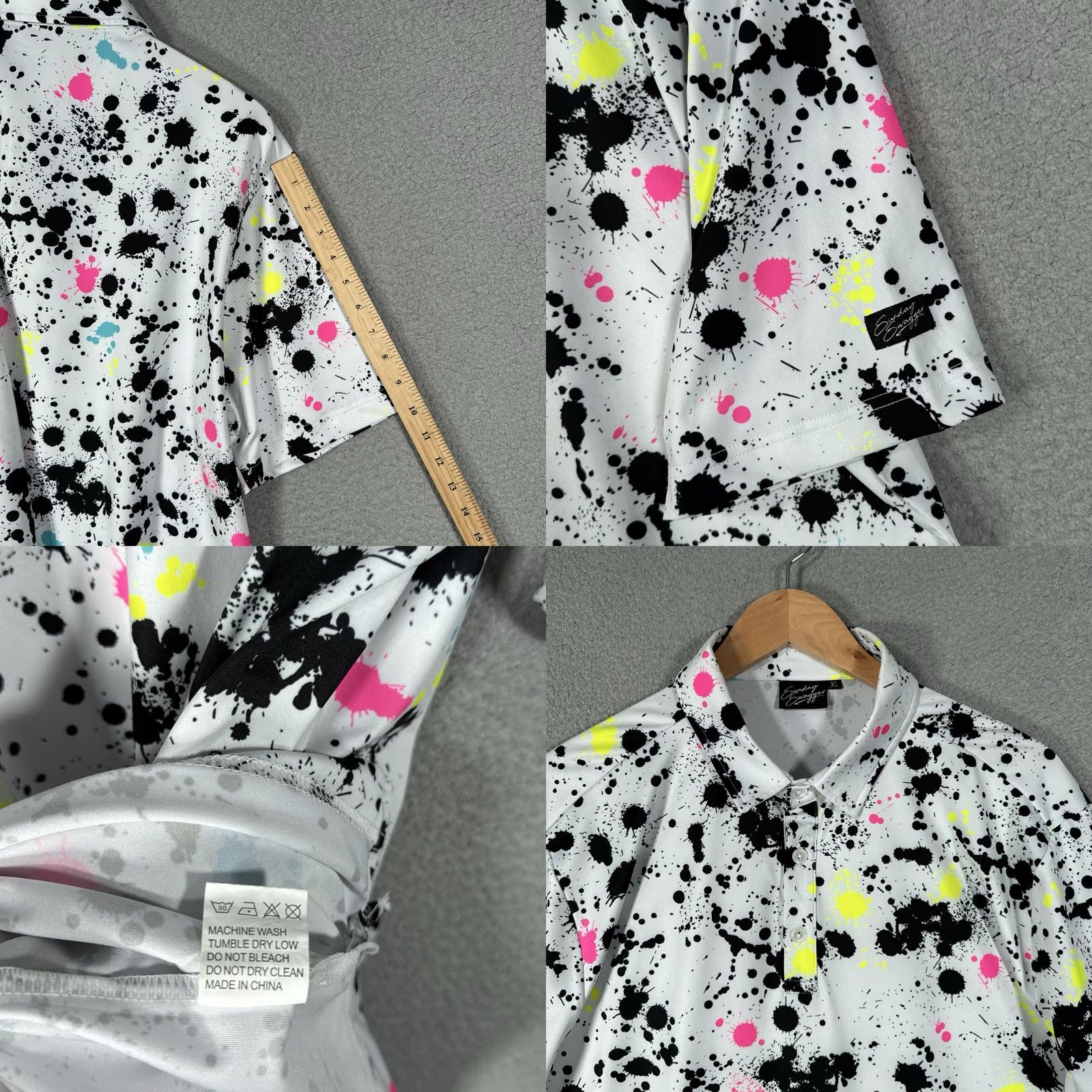 Vintage Swagger Sunday Swagger Golf Polo Shirt Mens XL Paint Splatter Neon AOP Print Shirt Size US XL / EU 56 / 4 - 8 Thumbnail