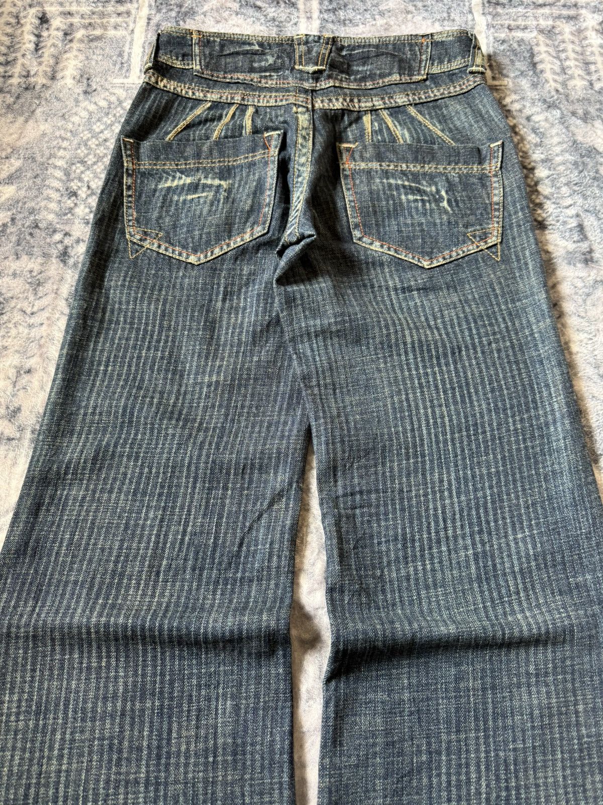 Le Grande Bleu (L.G.B.) Dear Heart Railroad Pinstripe Fade Flared Wide Leg Jeans Size US 28 / EU 44 - 12 Thumbnail