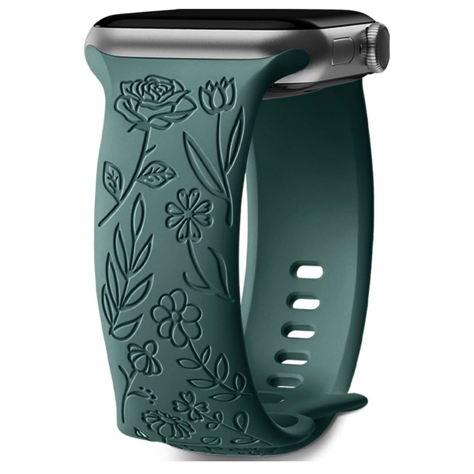 Other Apple iWatch 9/8/7 Engraved Floral 34mm Silicone Watch Band Size ONE SIZE - 1 Thumbnail