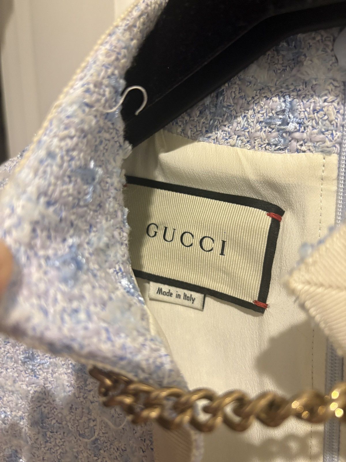 Gucci Gucci light blue tweed woven dress with chains Size M / US 6-8 / IT 42-44 - 4 Thumbnail