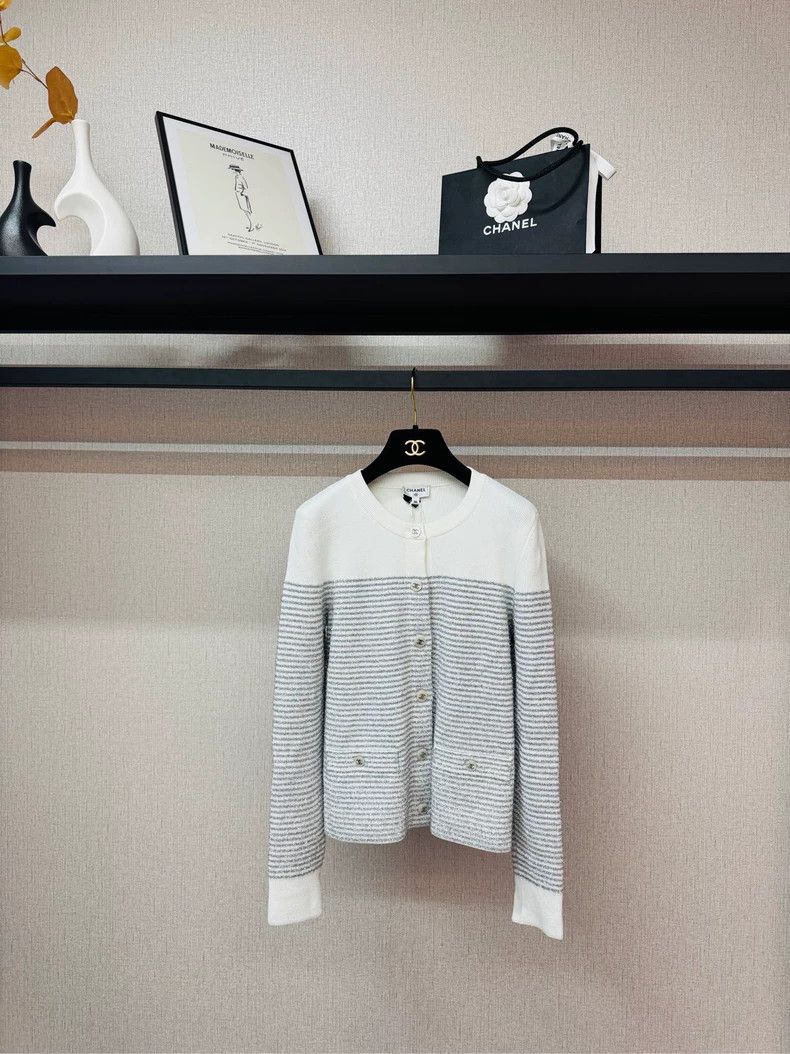 Chanel Chanel Striped Knit Cardigan with Buttons- DMC Size US S / EU 44-46 / 1 - 1 Thumbnail