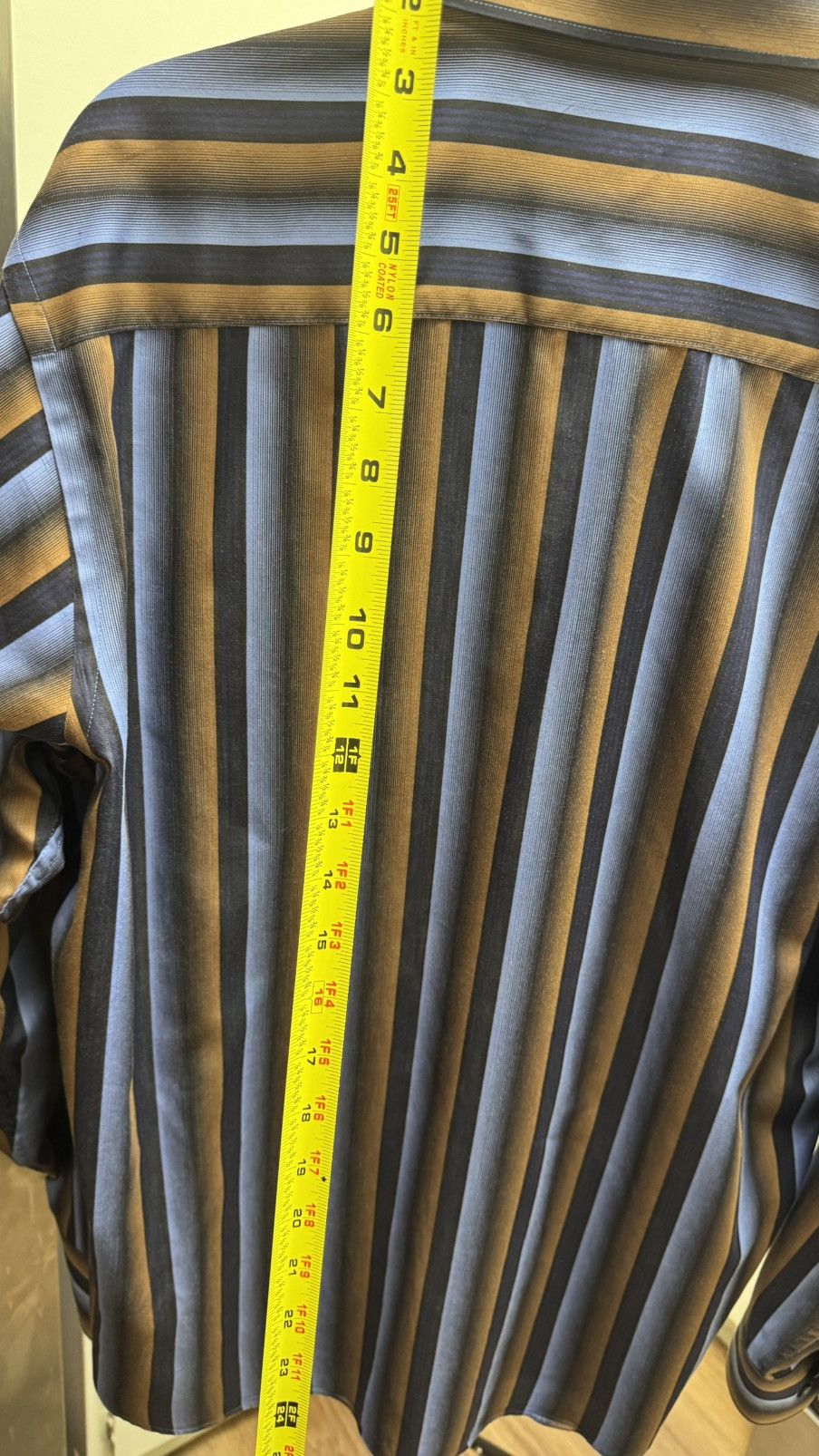 BUGATCHI BUGATCHI Tan and blue striped buttoned long sleeve Size US XL / EU 56 / 4 - 8 Thumbnail