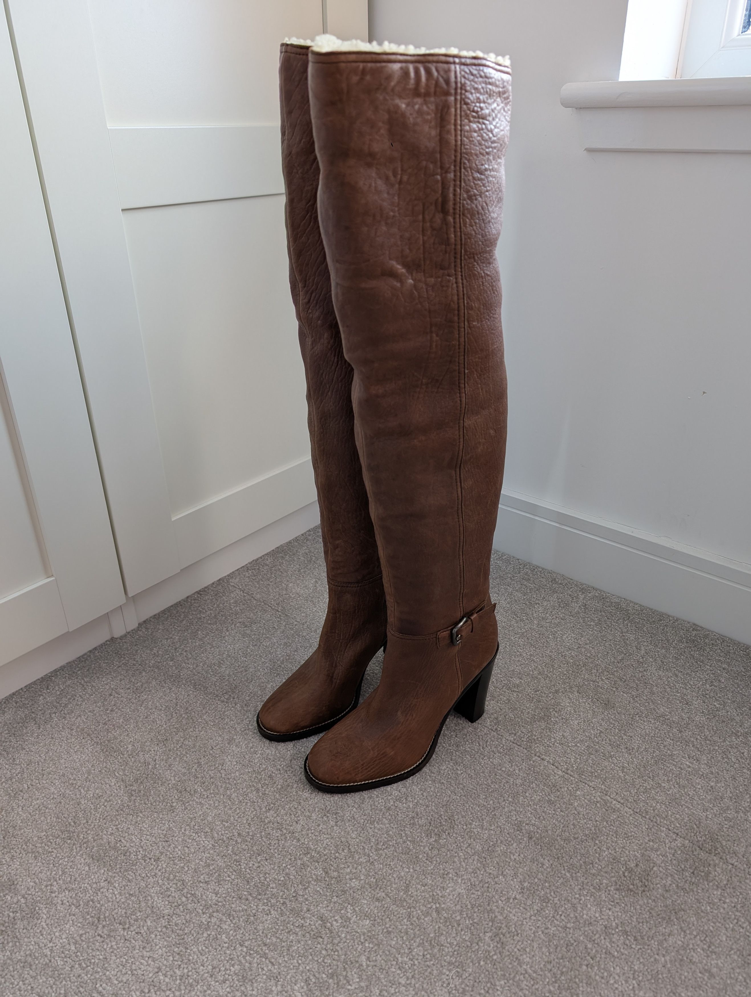 Miu Miu Miu Miu OTK Shearling Leather Boots Brown EU 38 Size US 8 / IT 38 - 1 Thumbnail