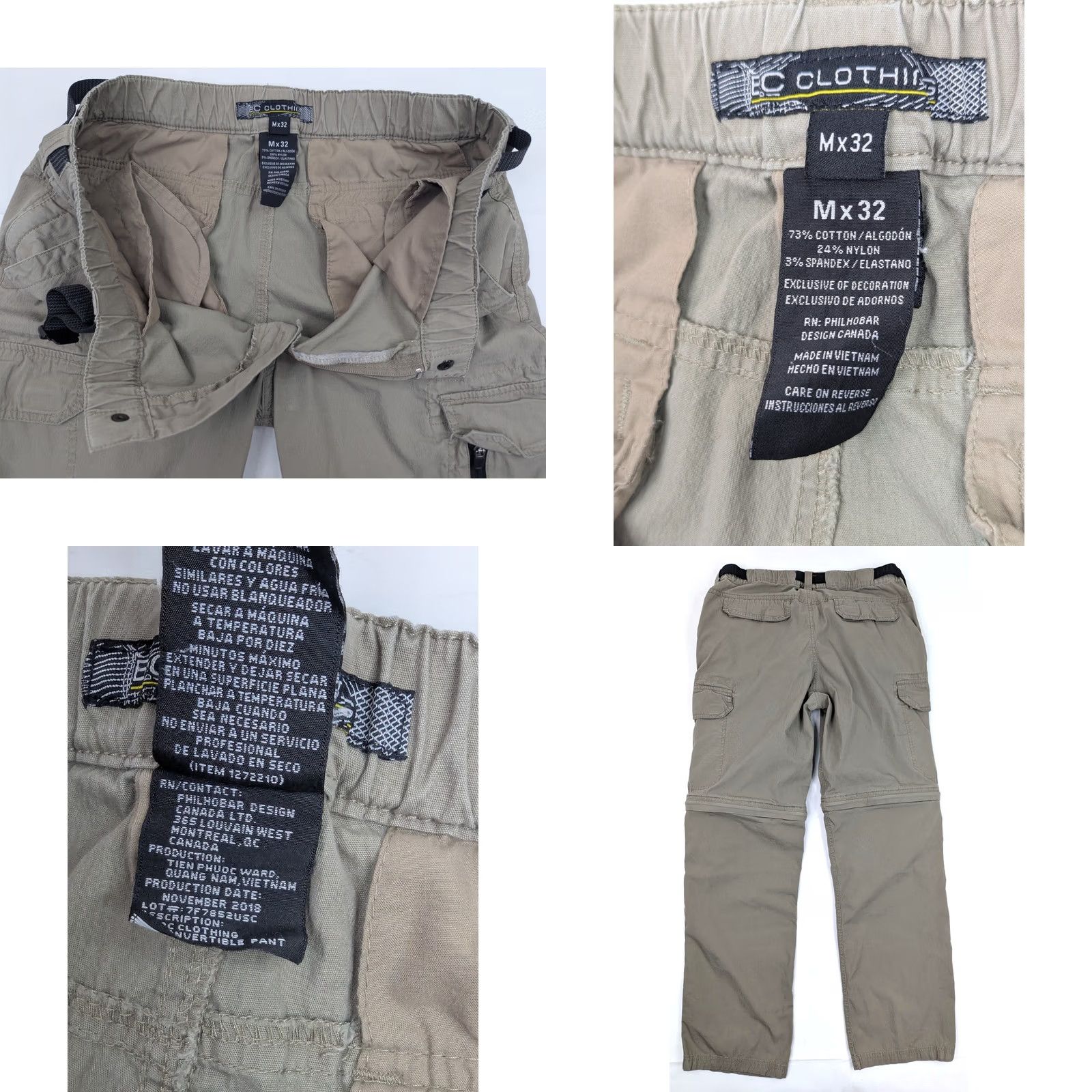Vintage BC Clothing Convertible Cargo Pants / Shorts, Men 32 Beige Canvas Belted 5-Pocket Cargo Convertible Zip-Off Legs Pants Size US 32 / EU 48 - 8 Thumbnail