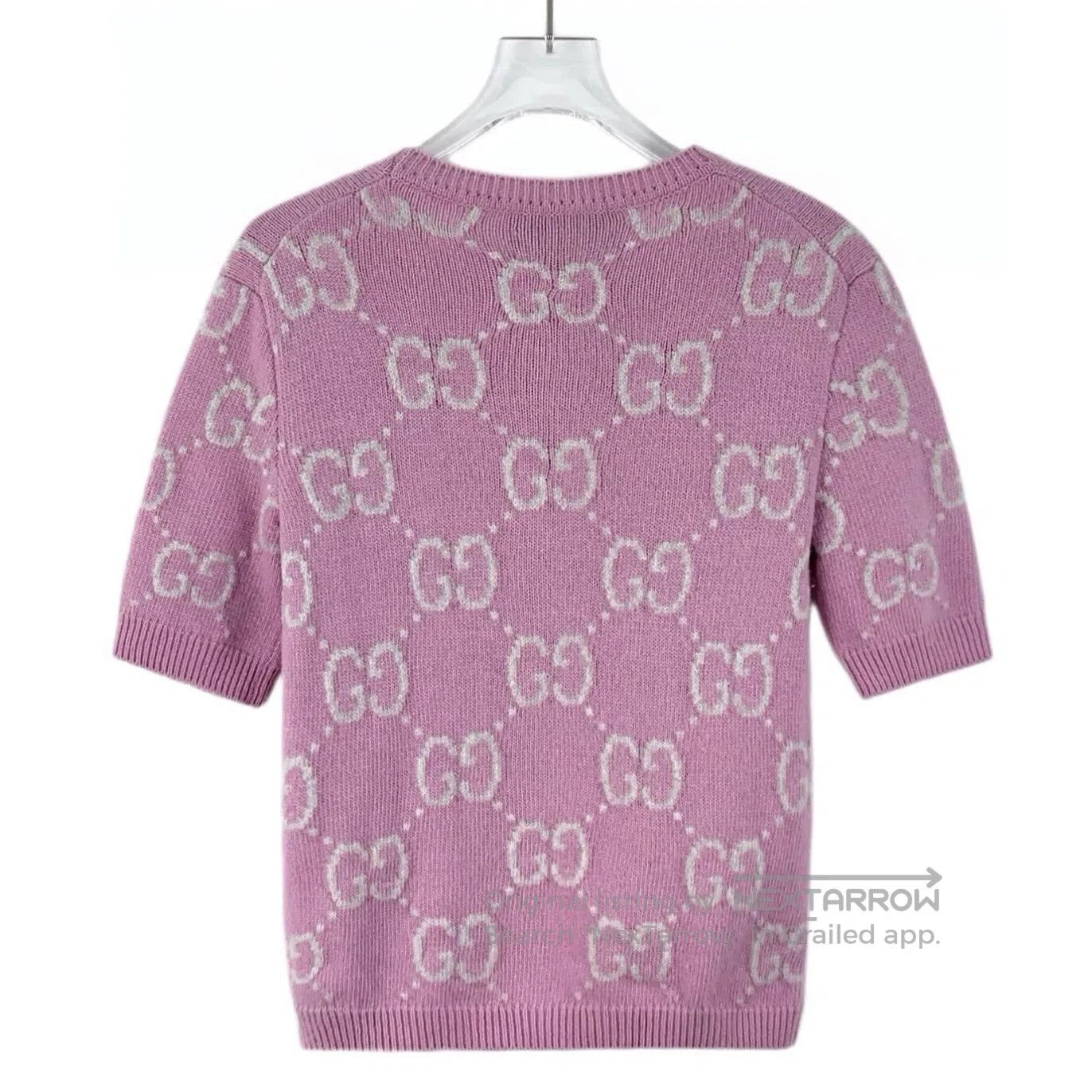 Gucci Guicci Pink Logo Jacquard Full Print Wool Crew Neck Short Size XS / US 0-2 / IT 36-38 - 2 Thumbnail