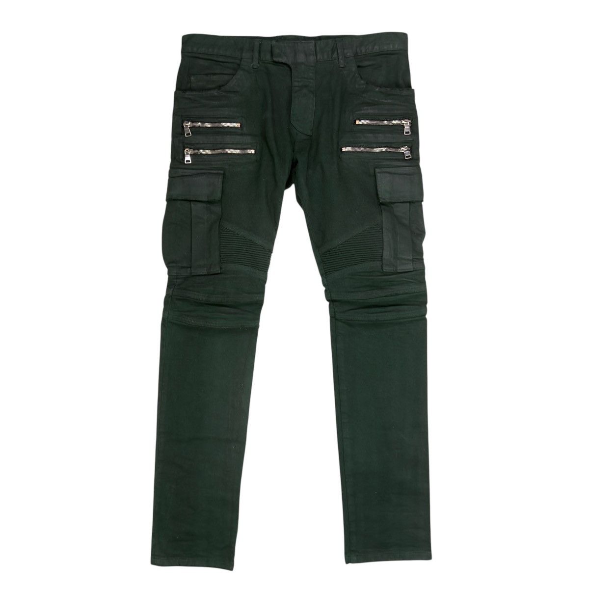 Balmain BALMAIN FW15 GREEN WAXED CARGO BIKER DENIM Size US 34 / EU 50 - 2 Thumbnail