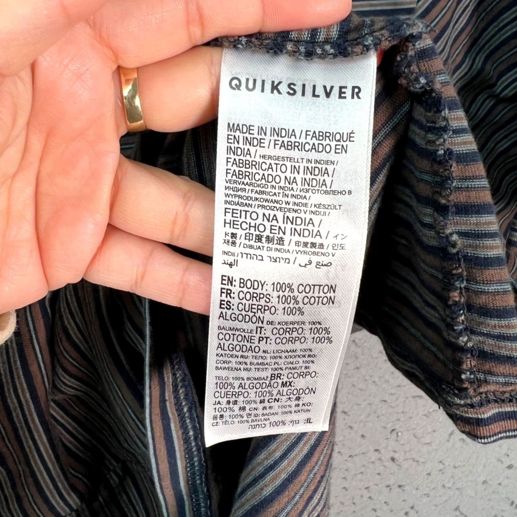 Quiksilver Quiksilver Mens T-Shirt Striped Short Sleeve Cotton Brown Blue Crew Neck M Size US M / EU 48-50 / 2 - 4 Thumbnail