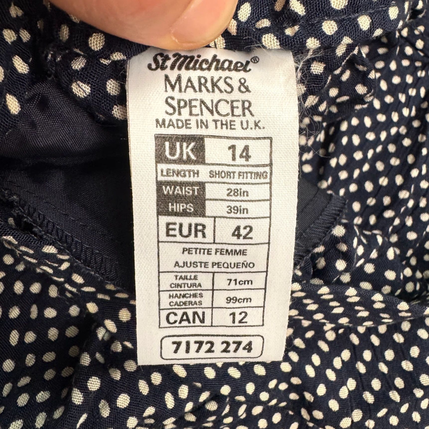 Marks & Spencer VINTAGE Marks & Spencer St Michael Polka Print Pants Women UK14 Navy Polka 90s Casual Pants Women UK14 Navy Size 36" / US 14 / IT 50 - 5 Thumbnail