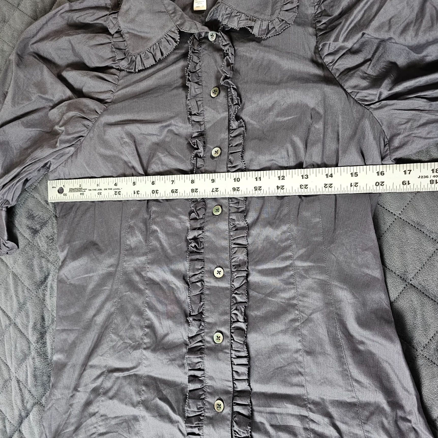 Vintage SweetFace Button-Up Blouse Shirt Women's Gray 3/4 Sleeve V-Neck Ruffle Trim Size 2 Regular Size XS / US 0-2 / IT 36-38 - 7 Thumbnail