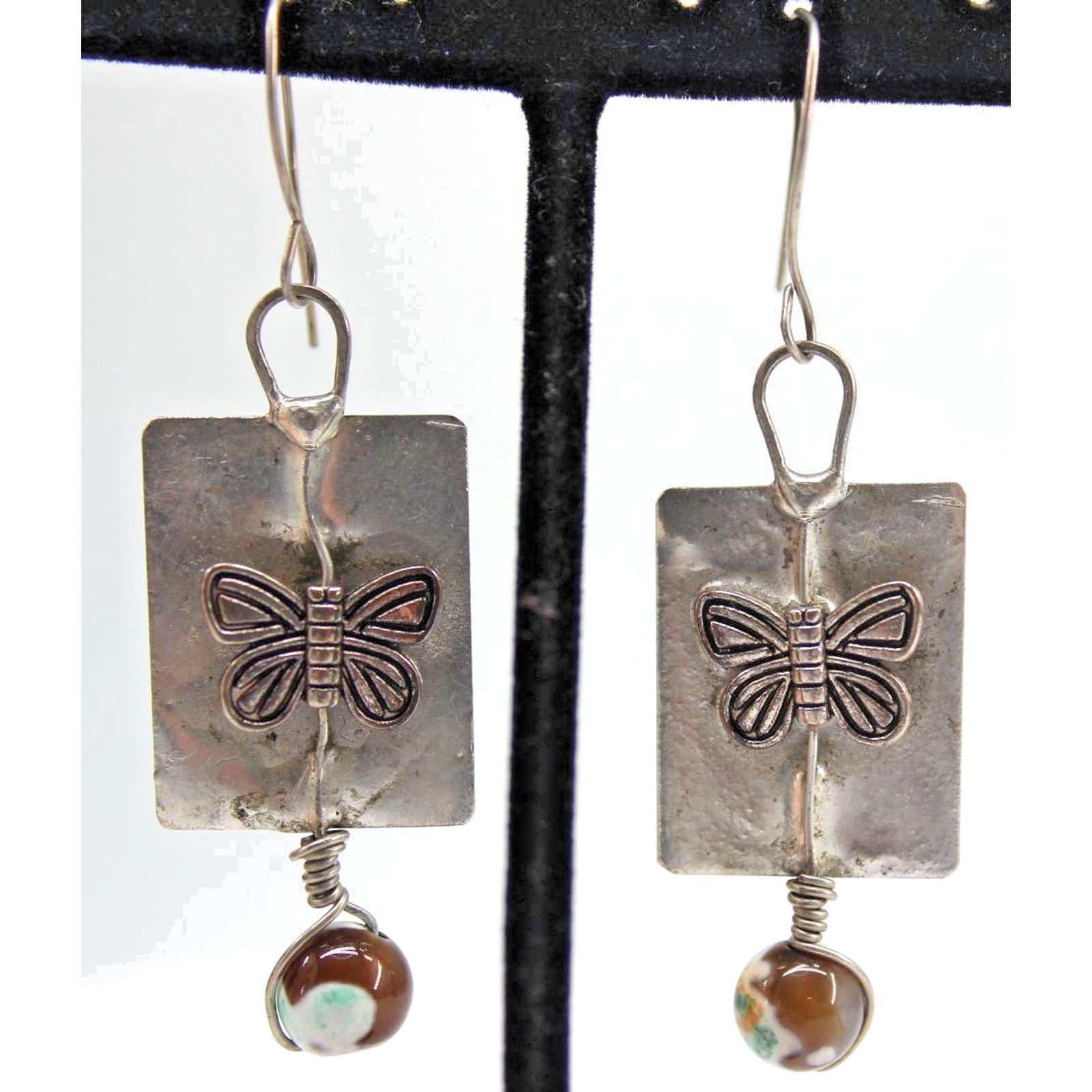 Other Handcrafted Butterfly Earring Art Glass Bead SilverTone 2.5" Size ONE SIZE - 2 Thumbnail