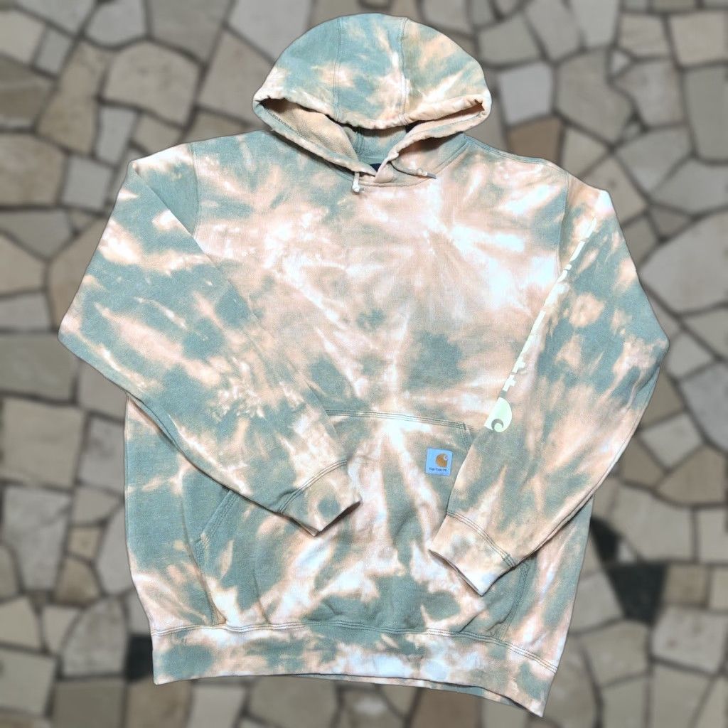 Carhartt Carhartt Hoodie Mens L Green Tie Dye Acid Wash Relaxed Fit Pullover 90s Classic Outdoor Knitted Cotton Blend Polyester Sweatshirt Size US L / EU 52-54 / 3 - 1 Thumbnail